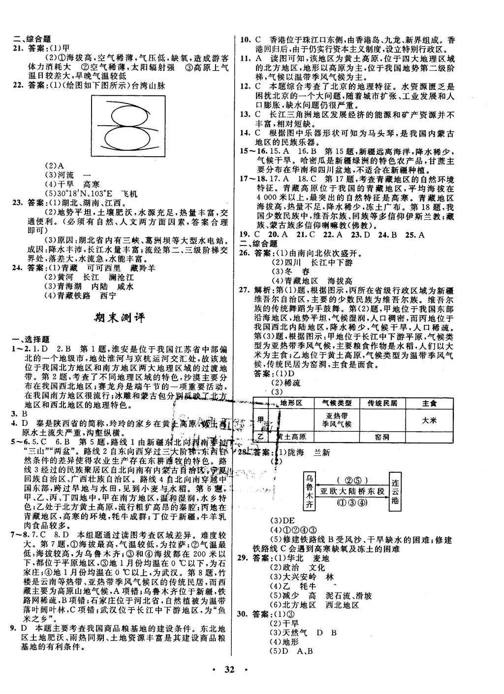 2016年初中同步測控全優(yōu)設(shè)計八年級地理下冊人教版 單元測評卷參考答案第18頁