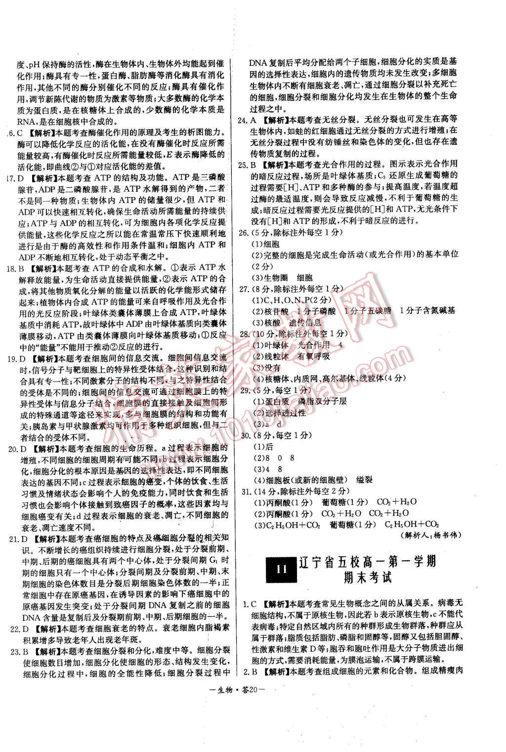 2015年高中名校期中期末聯(lián)考測(cè)試卷生物必修1人教版 第20頁(yè)