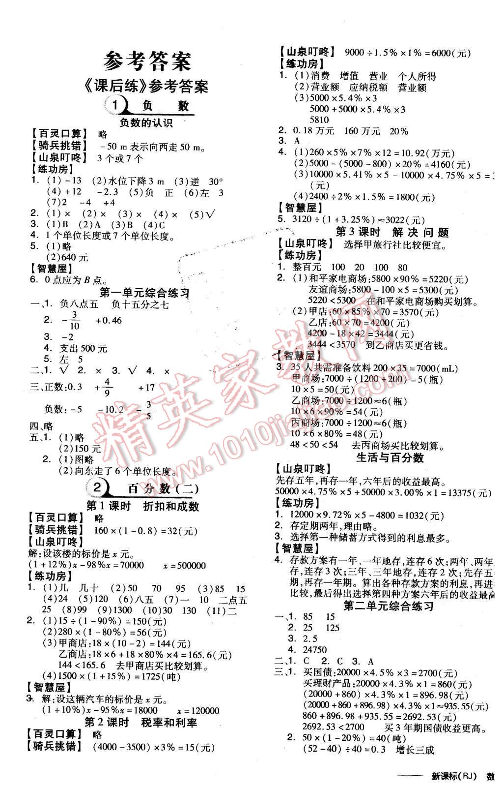 2016年全品学练考六年级数学下册人教版 第1页