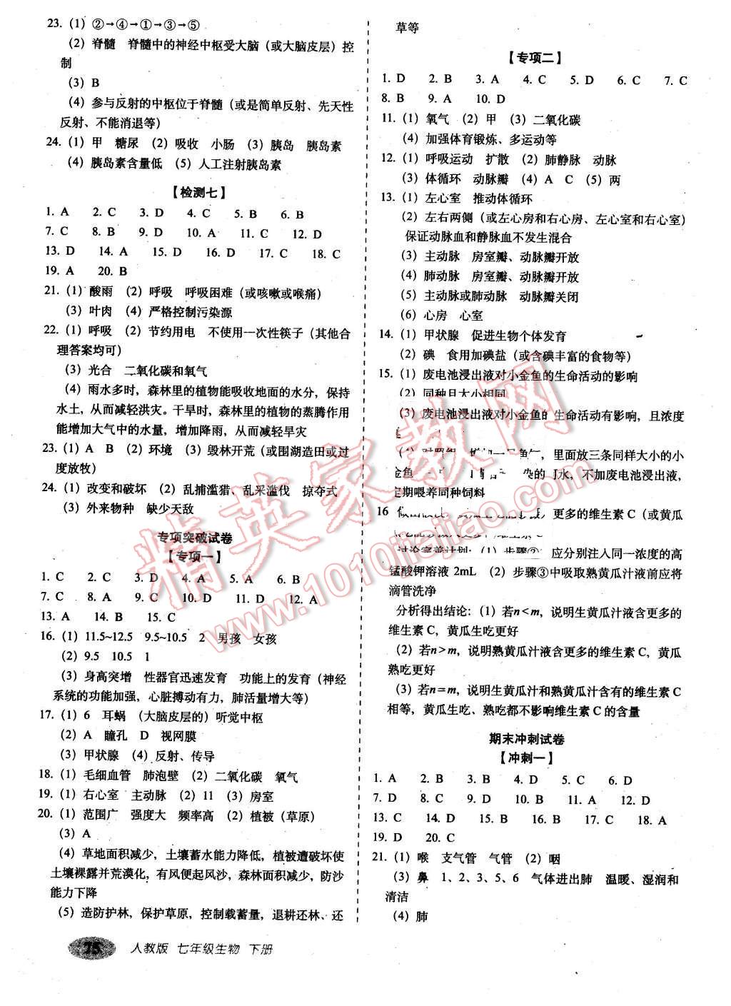 2016年聚能闖關(guān)期末復(fù)習(xí)沖刺卷七年級(jí)生物下冊(cè)人教版 第3頁