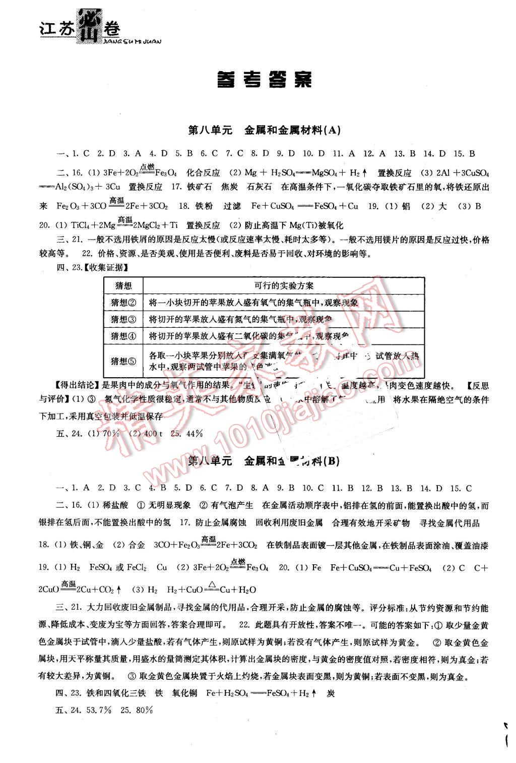 2016年江苏密卷九年级化学下册全国版 第1页