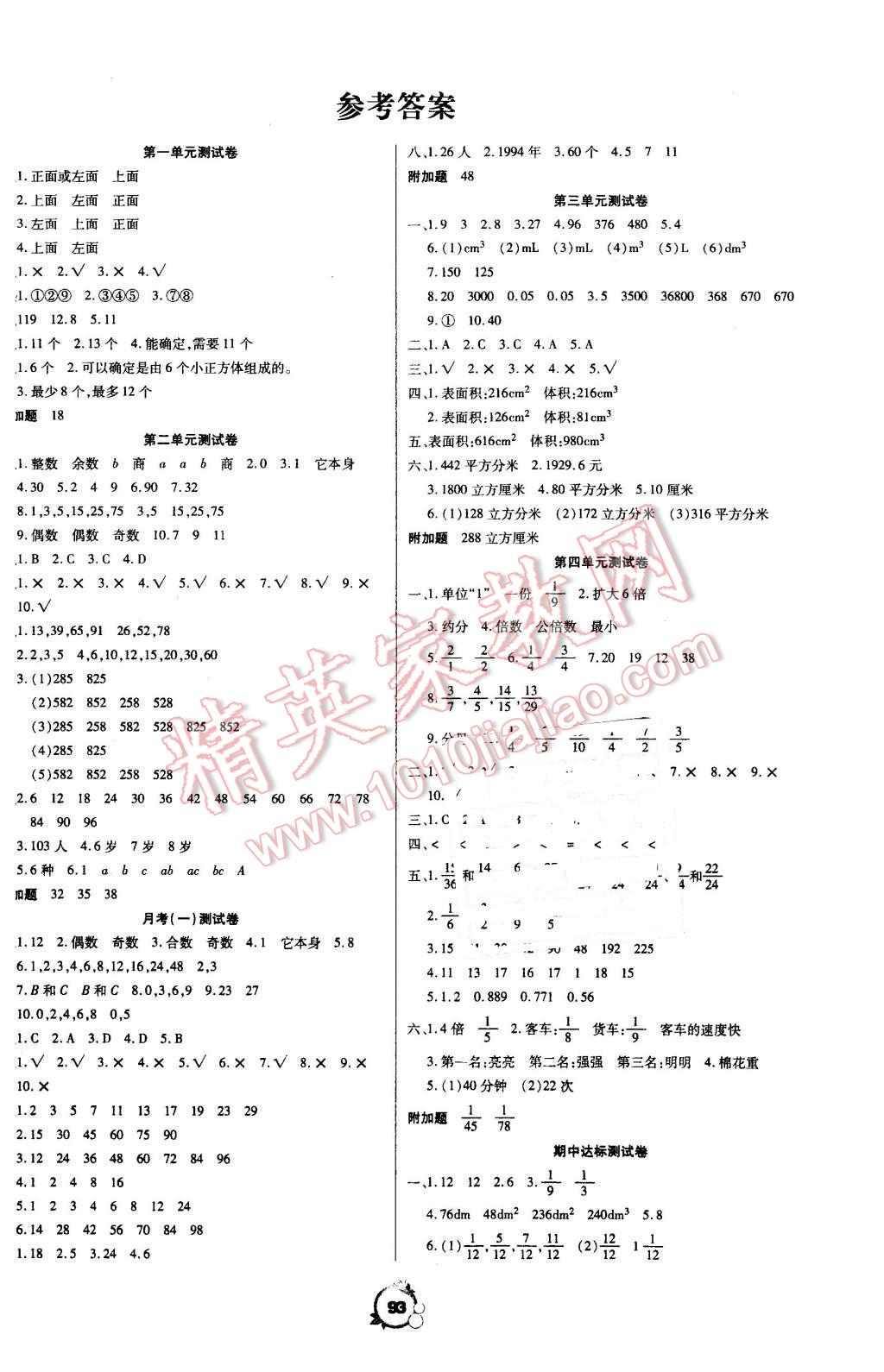 2016年一線名師全優(yōu)沖刺100分五年級數(shù)學(xué)下冊人教版 第1頁