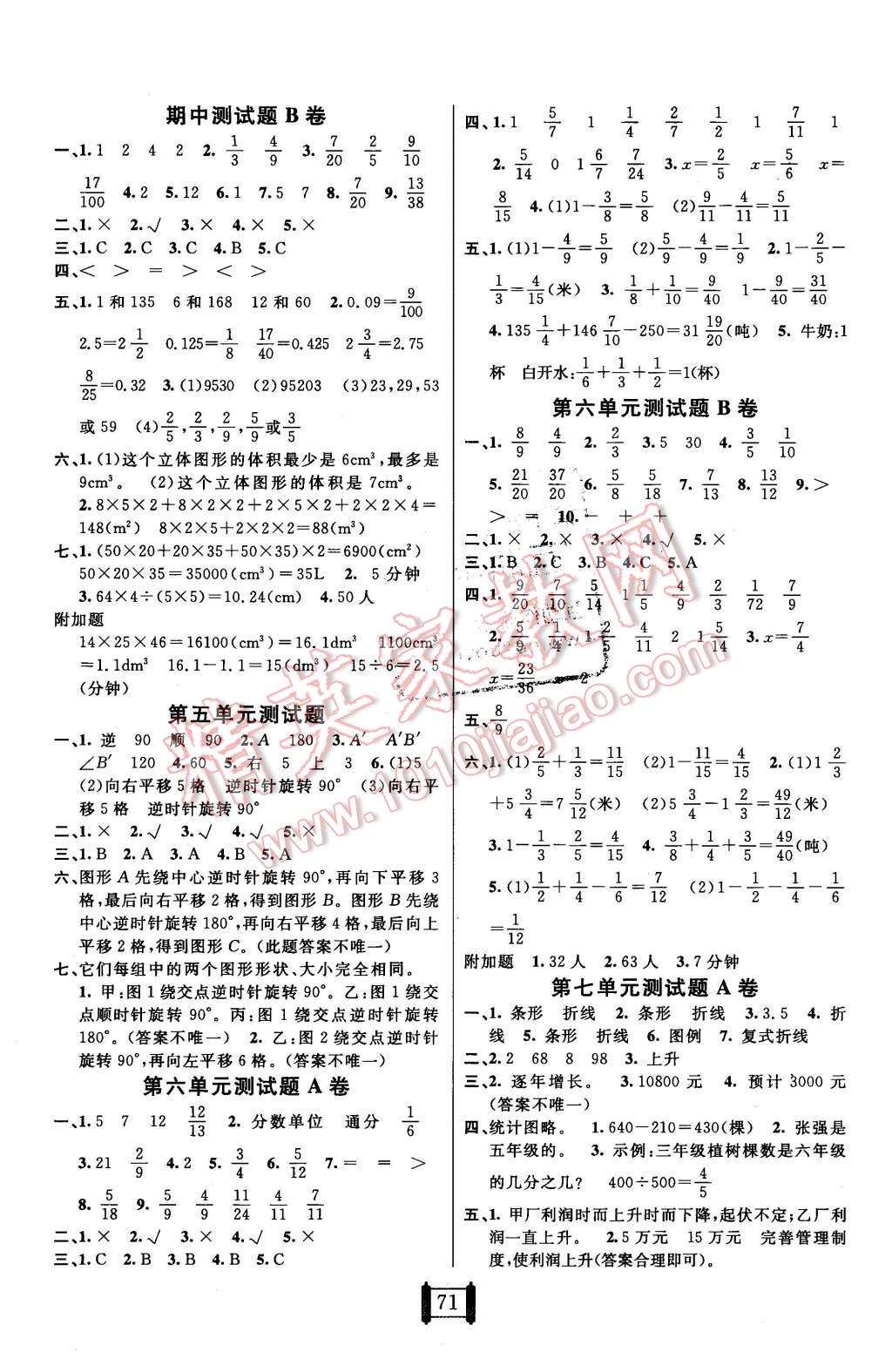 2016年海淀單元測(cè)試AB卷五年級(jí)數(shù)學(xué)下冊(cè)人教版 第3頁(yè)