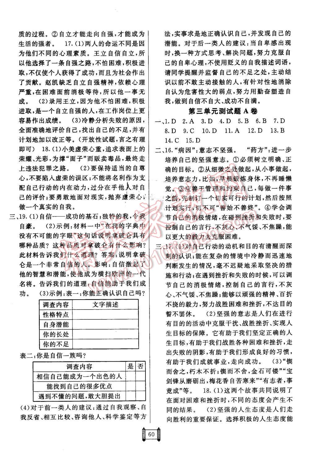 2016年海淀單元測試AB卷七年級思想品德下冊人教版 第4頁