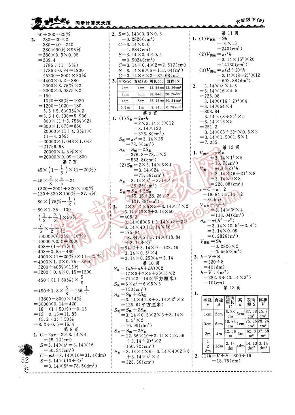 2016年黃岡小狀元同步計(jì)算天天練六年級(jí)下冊(cè)人教版 第2頁(yè)