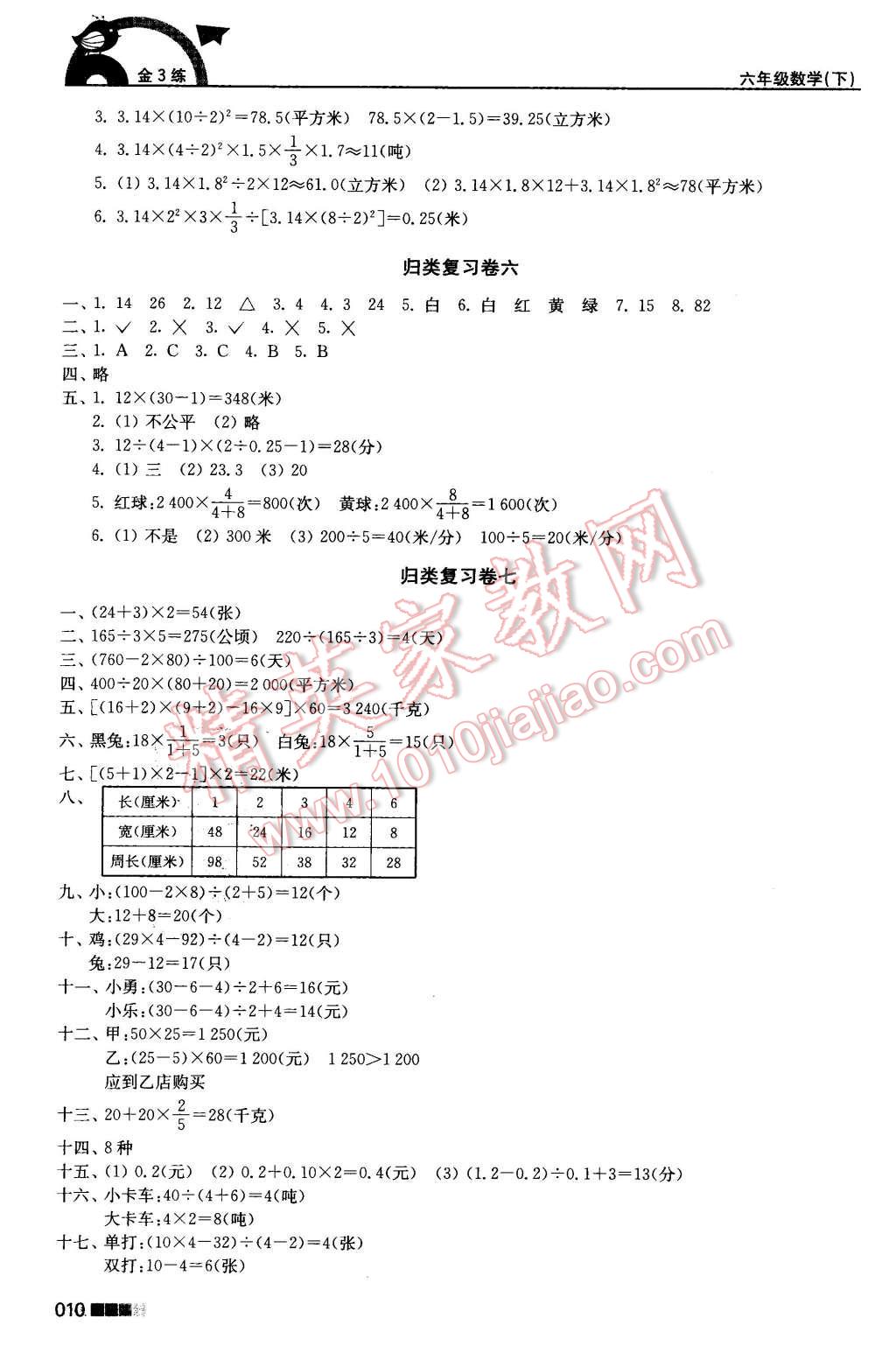 2016年新编金3练六年级数学下册江苏版 第10页