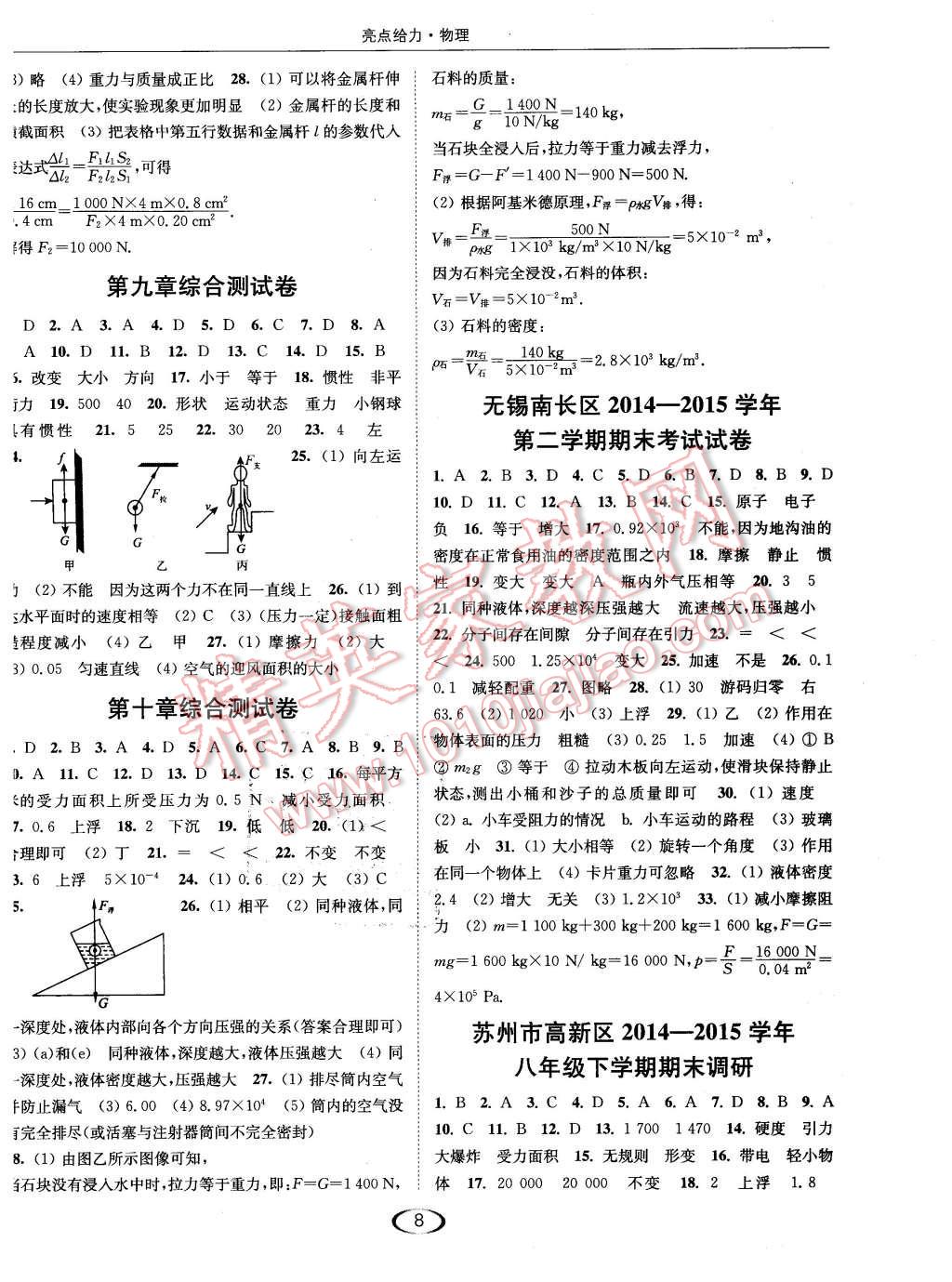 2016年亮點(diǎn)給力提優(yōu)課時(shí)作業(yè)本八年級(jí)物理下冊(cè)江蘇版 第8頁(yè)