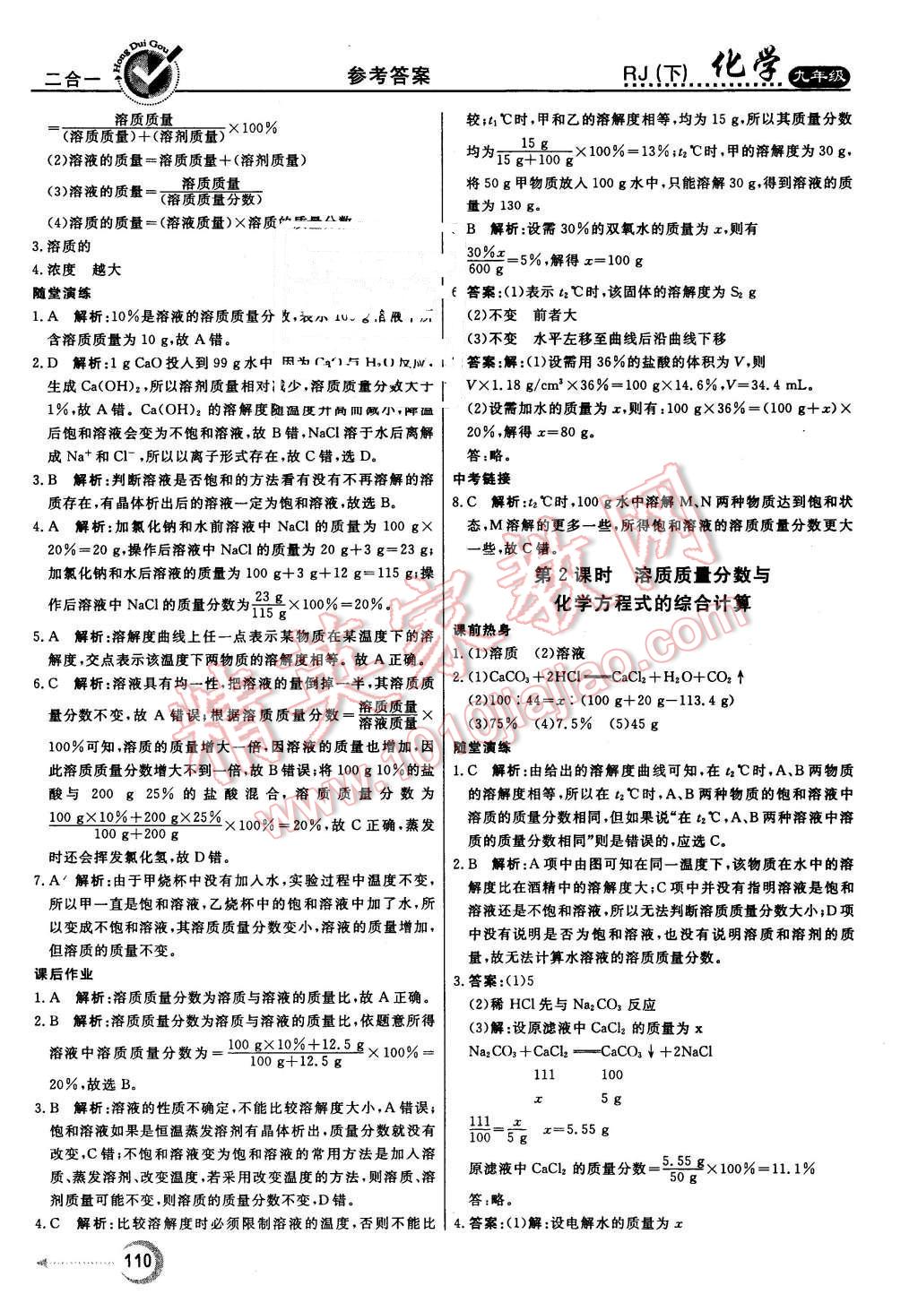 2016年红对勾45分钟作业与单元评估九年级化学下册人教版 第10页