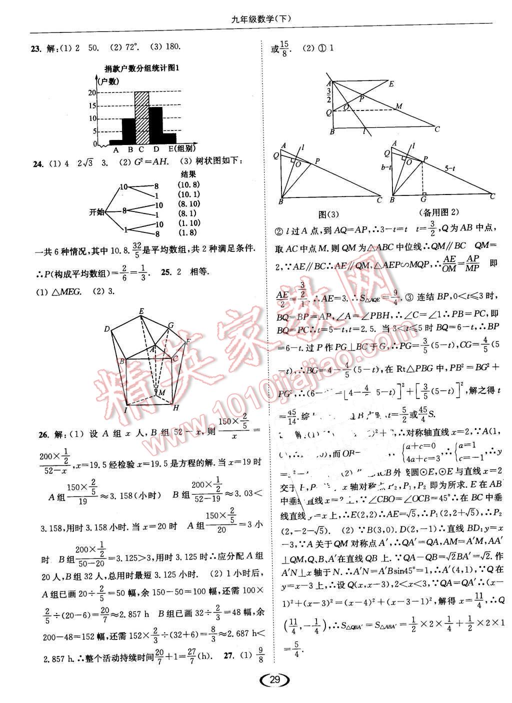 2016年亮點(diǎn)給力提優(yōu)課時(shí)作業(yè)本九年級(jí)數(shù)學(xué)下冊(cè)江蘇版 第29頁(yè)