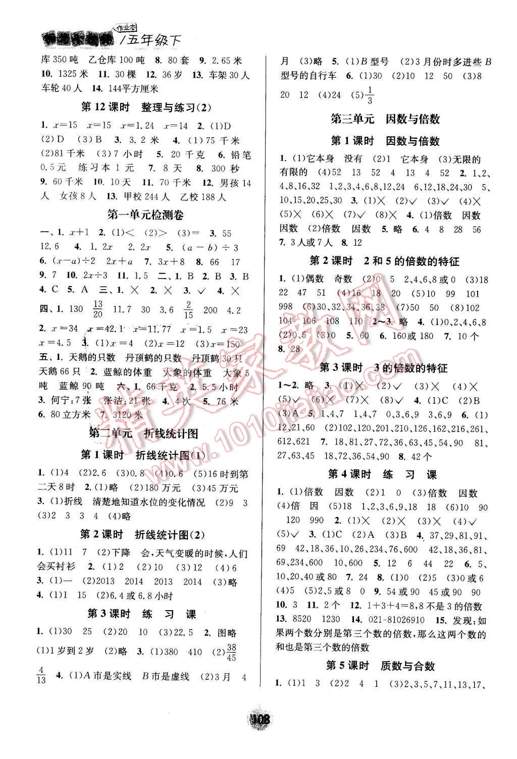 2016年阳光小伙伴课时提优作业本五年级数学下册江苏版 第2页