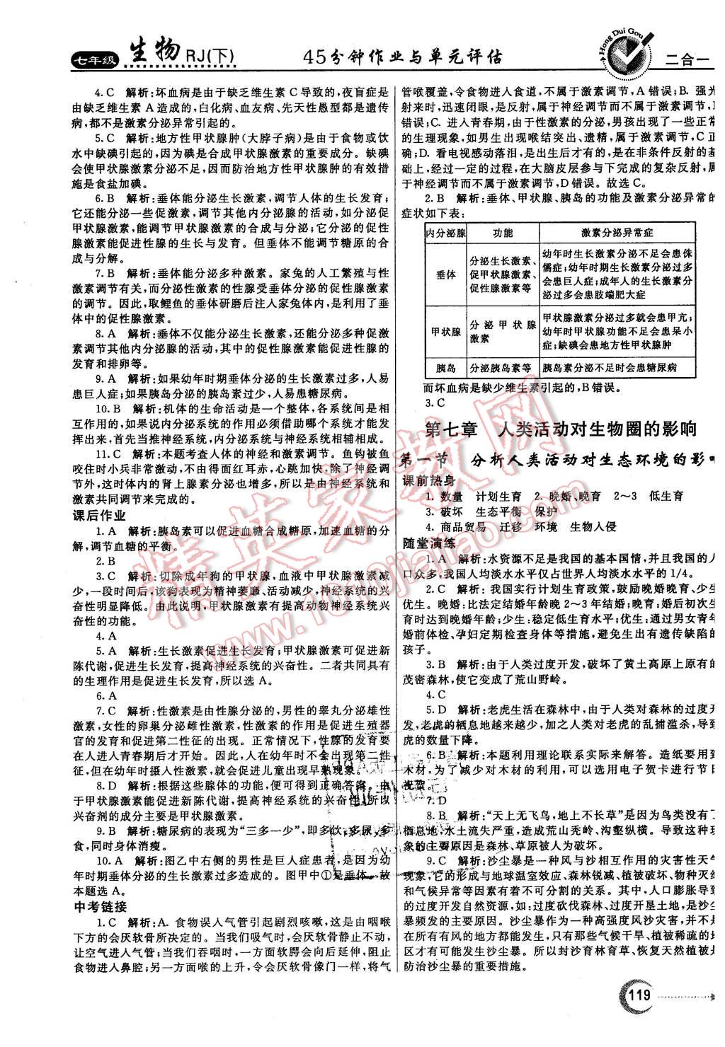 2016年紅對勾45分鐘作業(yè)與單元評估七年級生物下冊人教版 第19頁