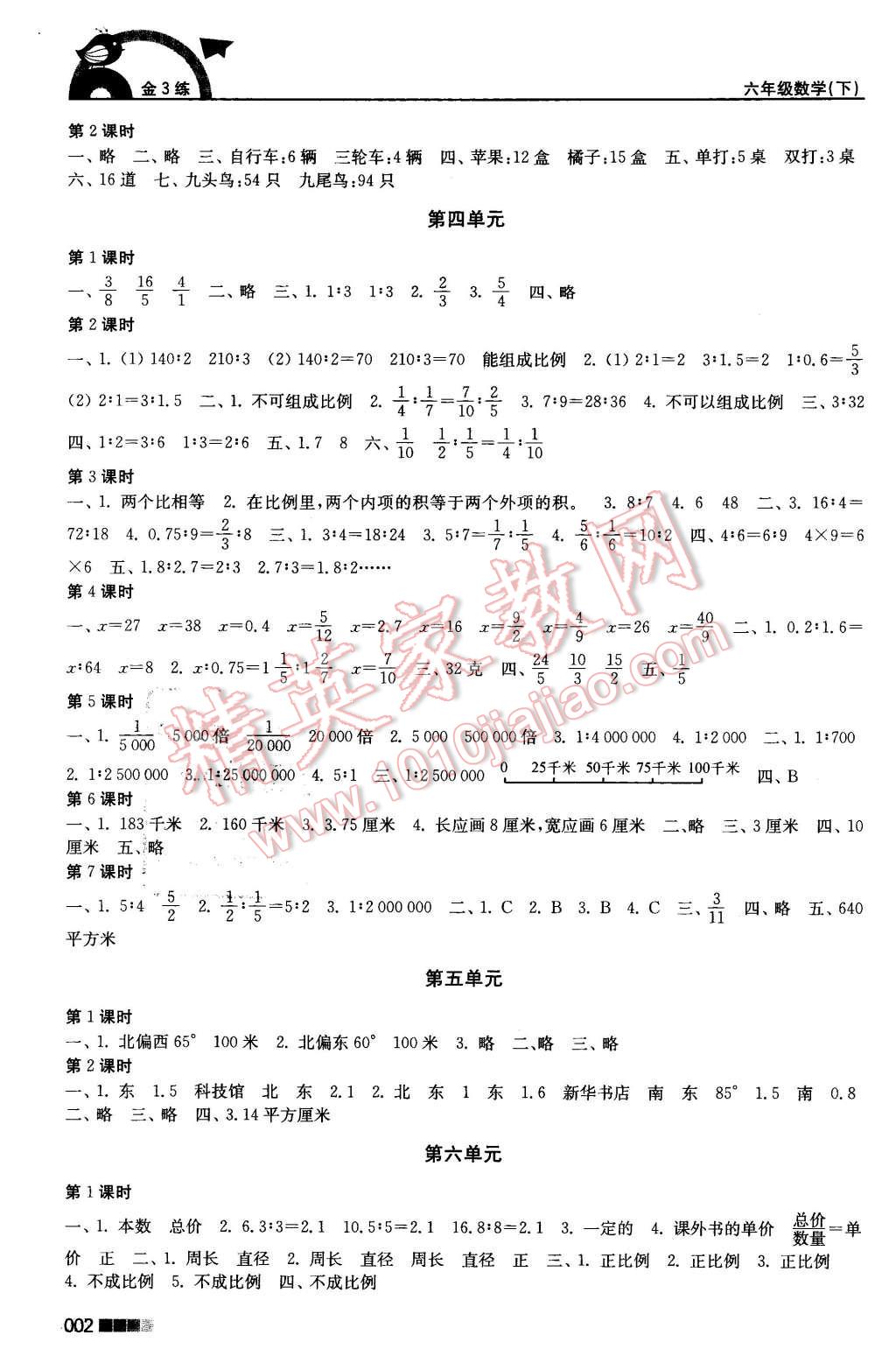 2016年新编金3练六年级数学下册江苏版 第2页