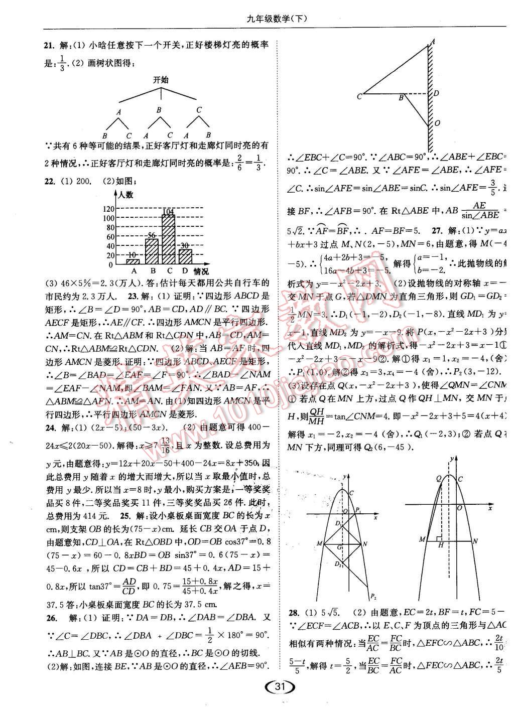 2016年亮點(diǎn)給力提優(yōu)課時(shí)作業(yè)本九年級(jí)數(shù)學(xué)下冊(cè)江蘇版 第31頁(yè)