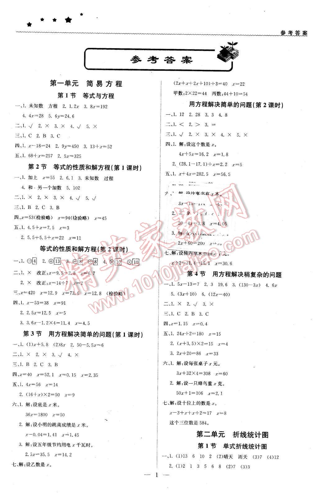 2016年1加1轻巧夺冠优化训练五年级数学下册江苏版银版 第1页