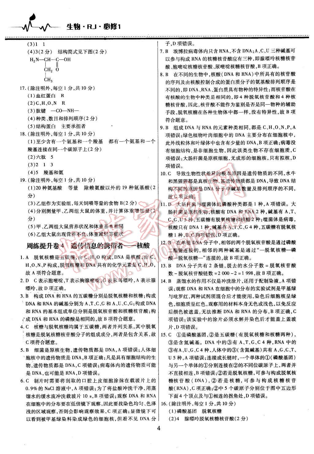 2015年名校戰(zhàn)略高中階段三測卷生物必修1人教版 第4頁