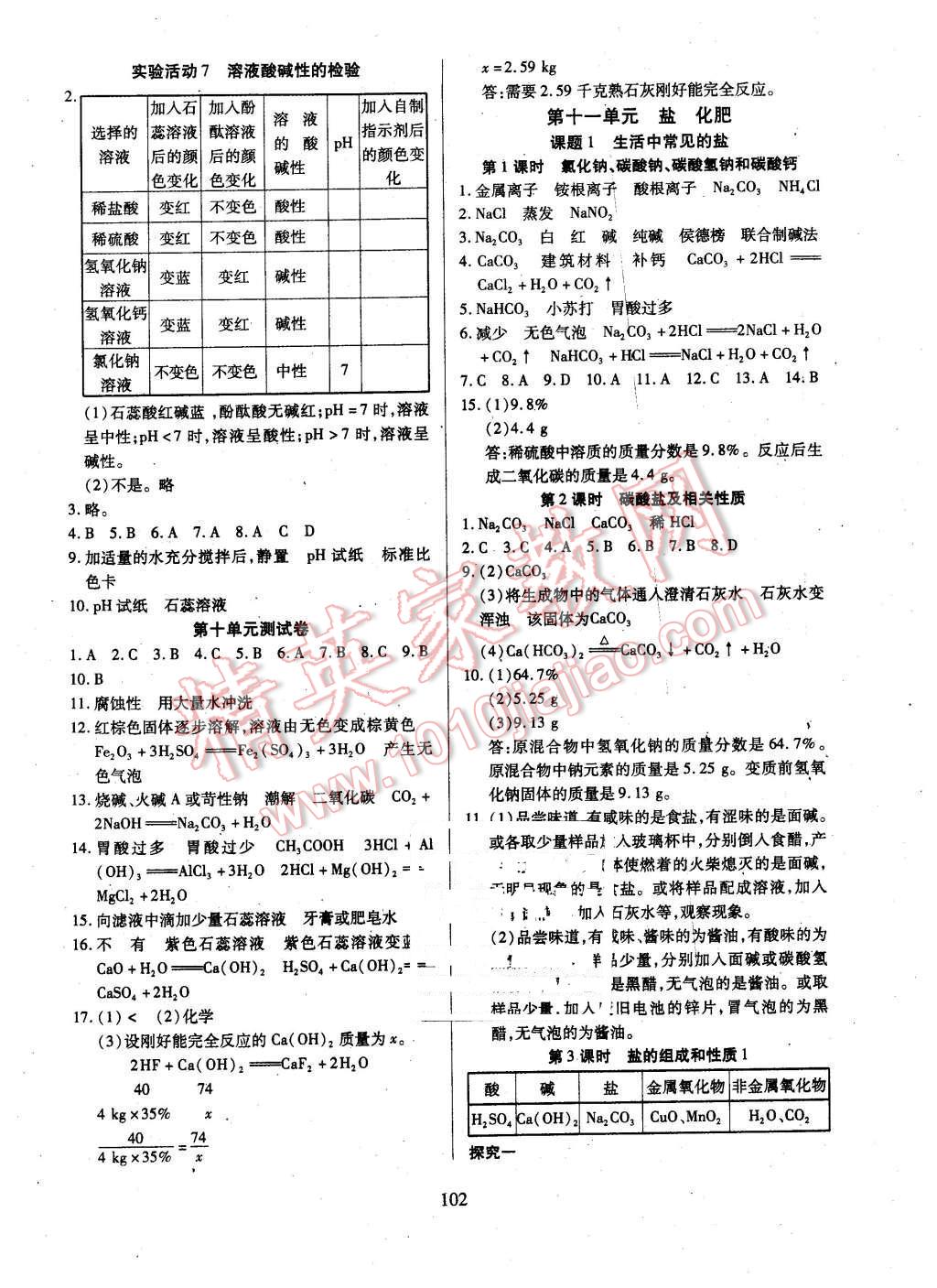 2016年有效课堂课时导学案九年级化学下册人教版 第10页