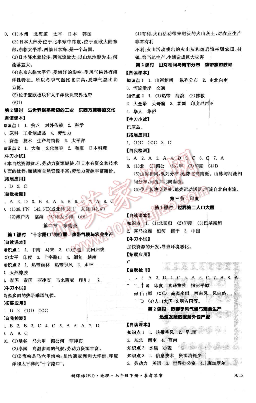 2016年全品学练考七年级地理下册人教版 第2页