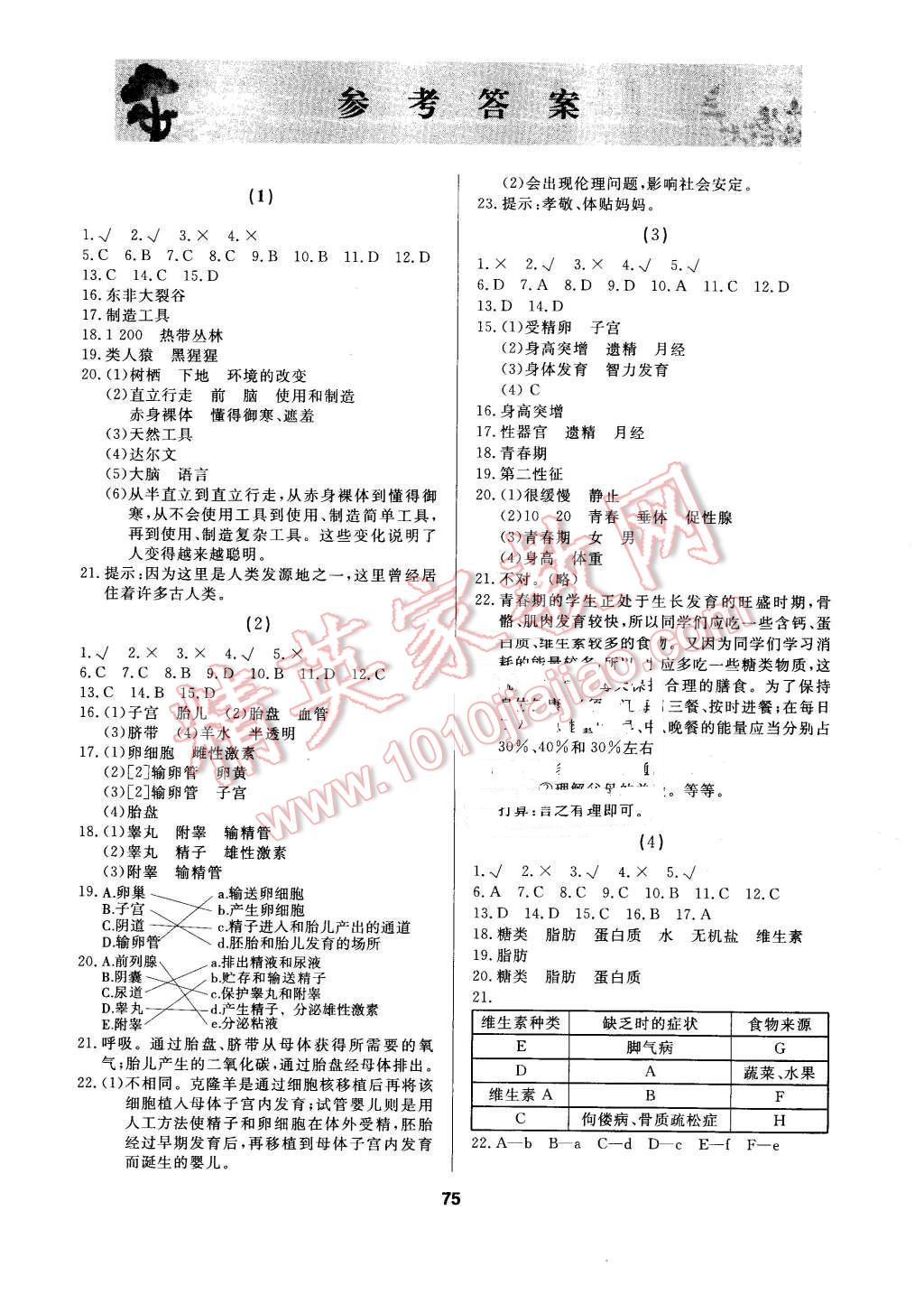 2016年試題優(yōu)化課堂同步七年級(jí)生物下冊(cè)人教版 第1頁(yè)