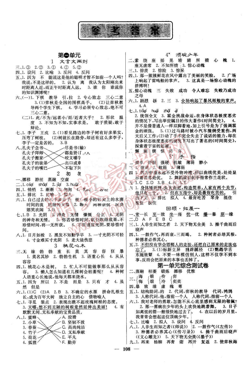 2016年课堂点睛六年级语文下册人教版 第1页