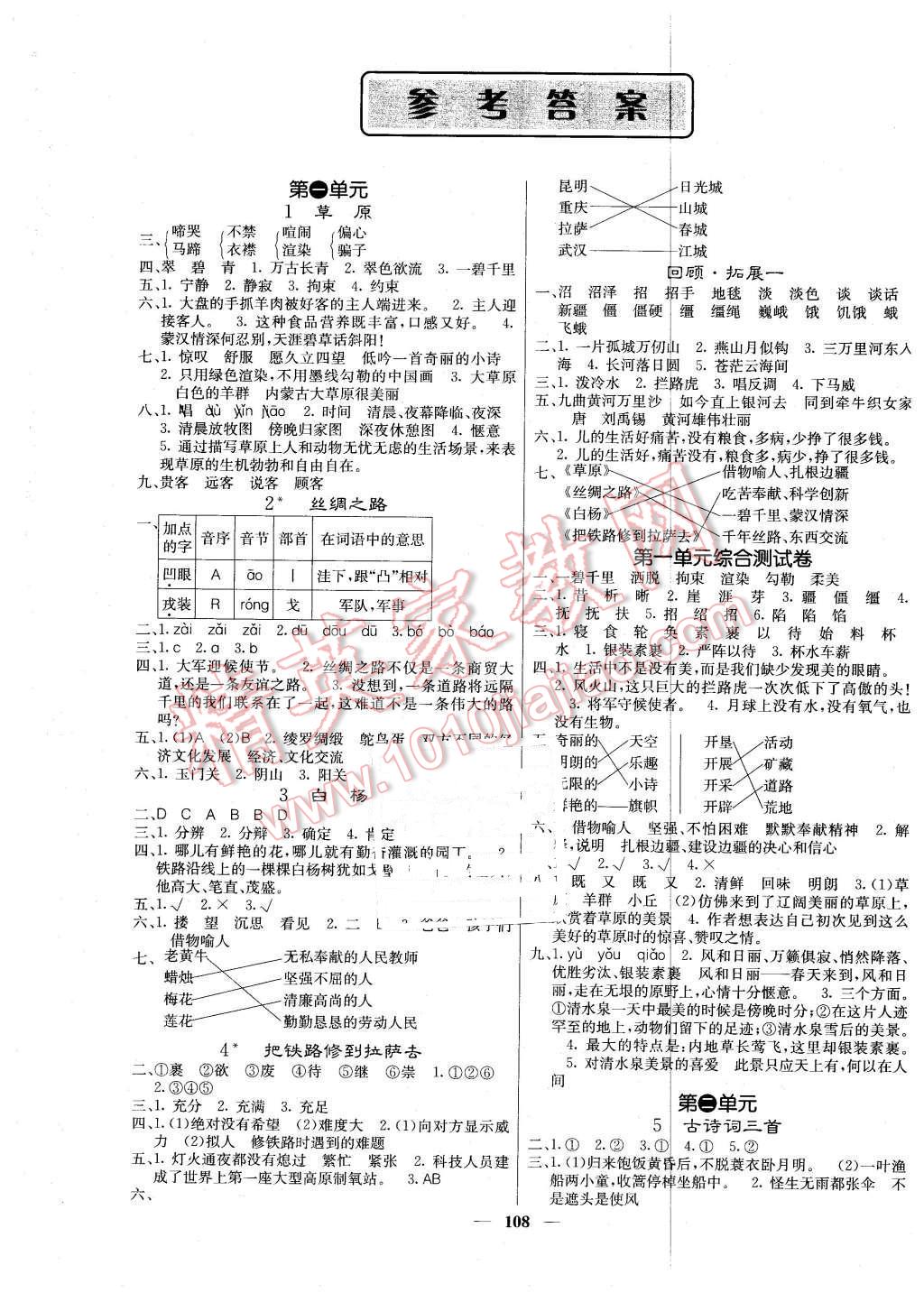 2016年课堂点睛五年级语文下册人教版 第1页