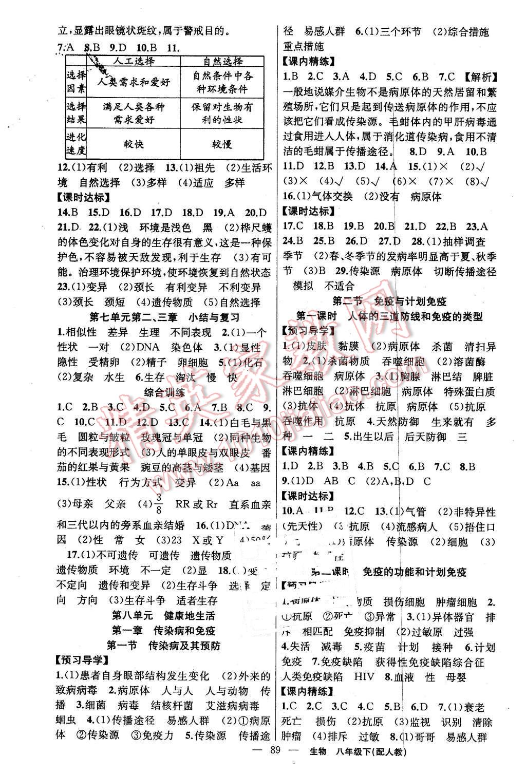 2016年黄冈金牌之路练闯考八年级生物下册人教版 第5页