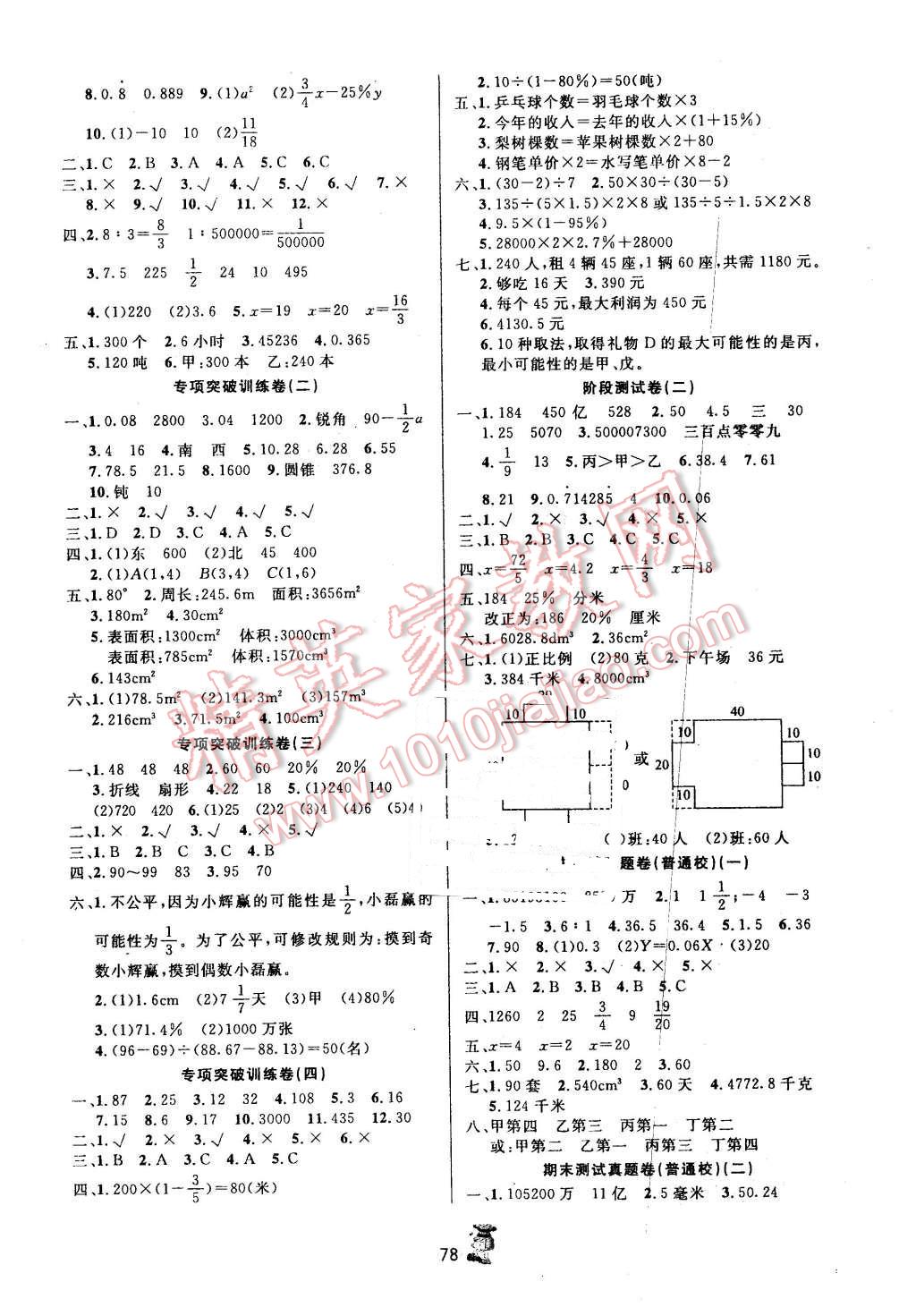 2016年百分金卷奪冠密題六年級數(shù)學(xué)下冊人教版 第2頁