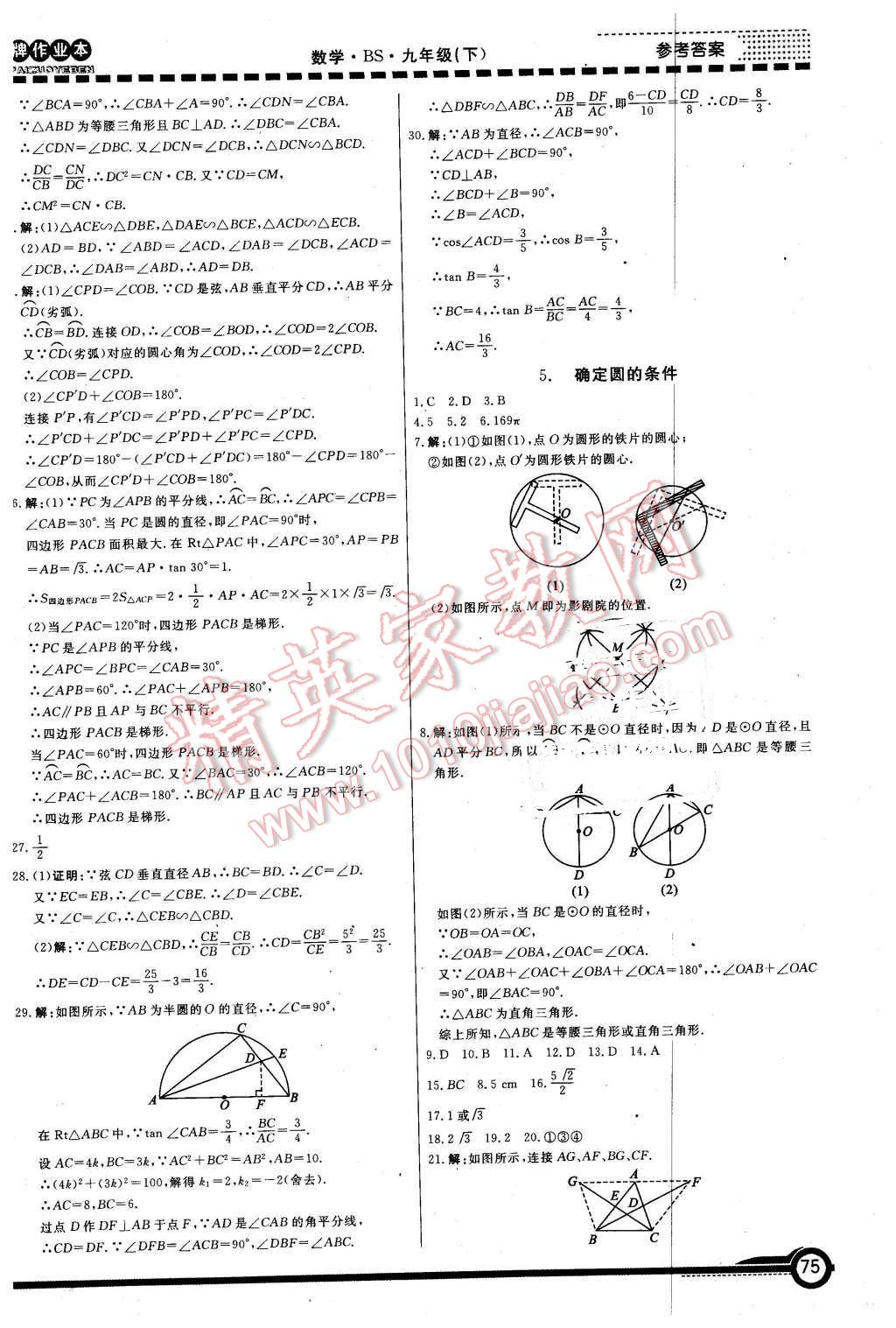 2016年金牌作業(yè)本初中數(shù)學九年級下冊北師大版 第15頁