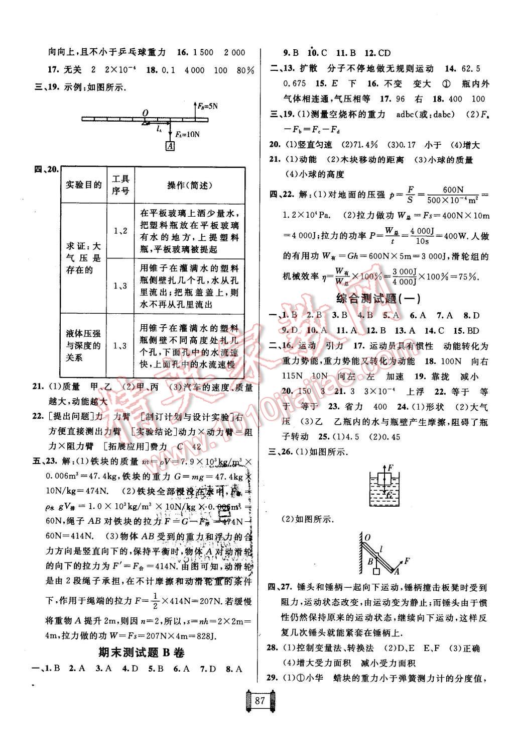 2016年海淀單元測試AB卷八年級物理下冊滬科版 第7頁