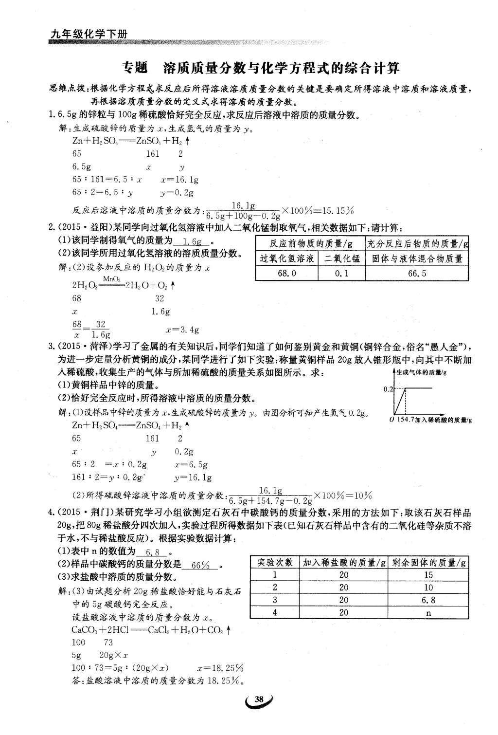 2016年思维新观察九年级化学下册人教版 第九单元  溶液第38页