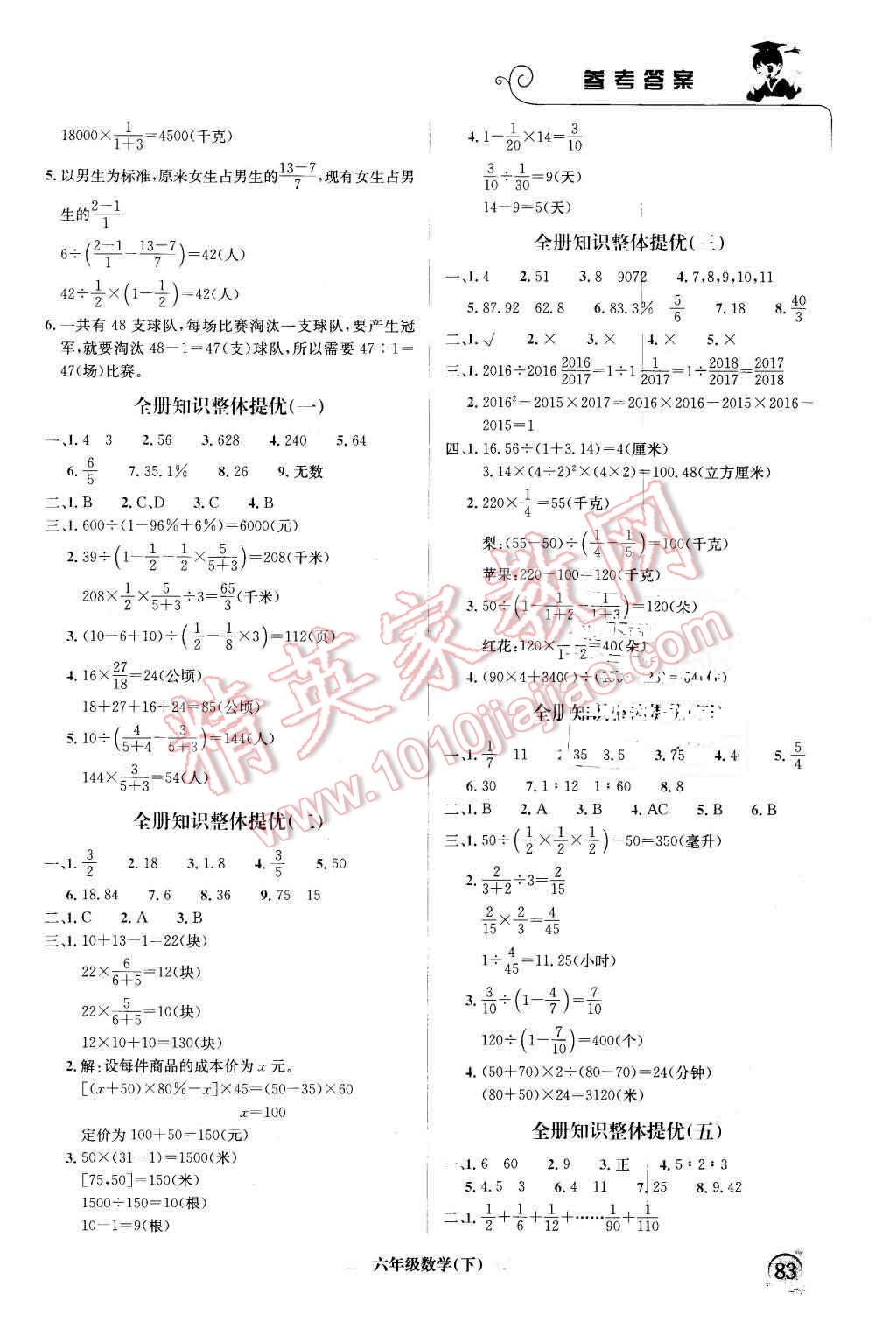 2016年黃岡小狀元培優(yōu)周課堂六年級數(shù)學(xué)下冊 第7頁