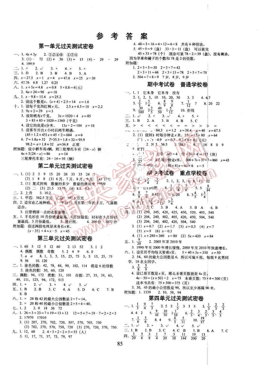 2016年期末冲刺100分五年级数学下册苏教版 第1页