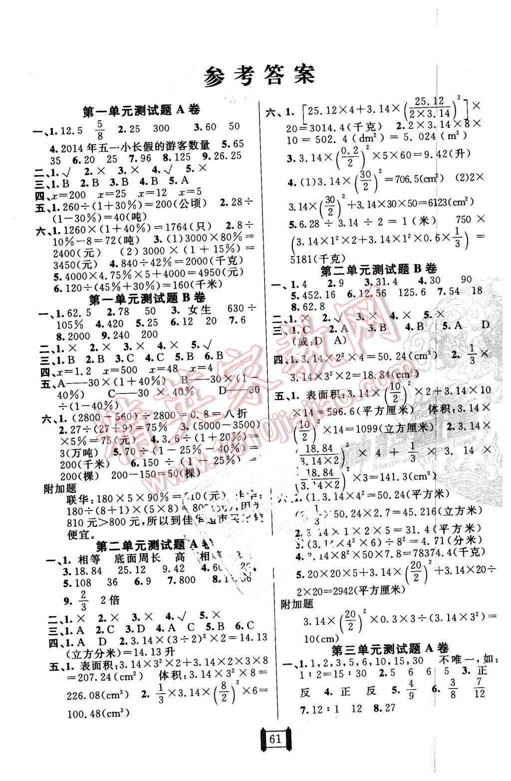 2016年海淀单元测试AB卷六年级数学下册青岛版 第1页