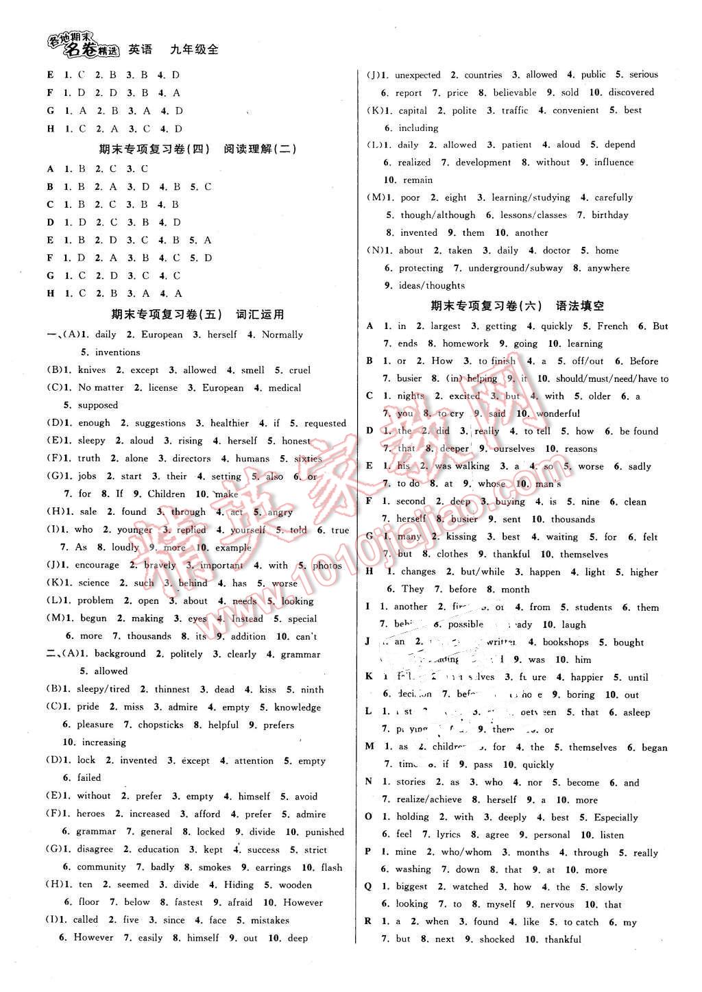 2015年各地期末名卷精选九年级英语全一册 第5页