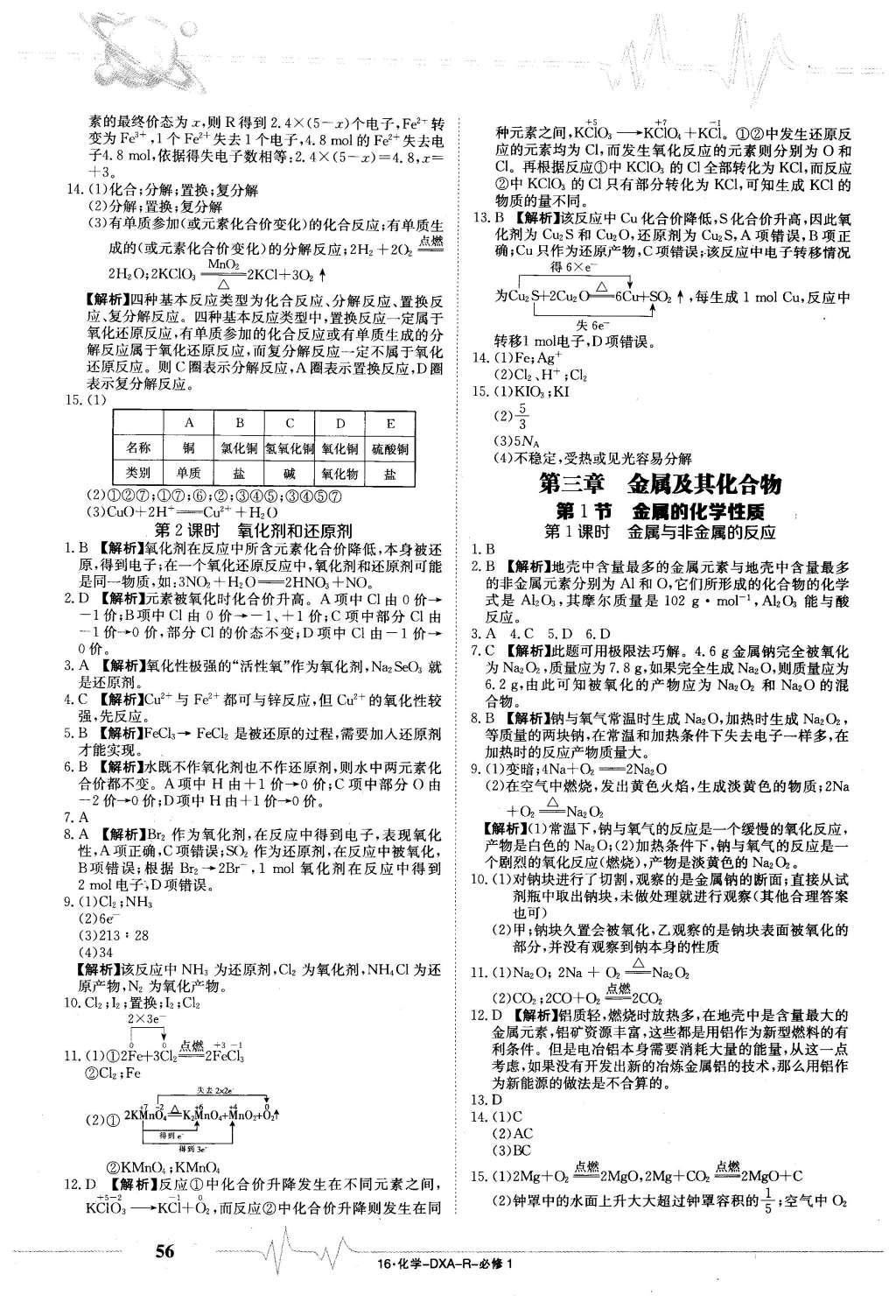 2015年金太阳导学案化学必修1人教版 固学案答案第20页