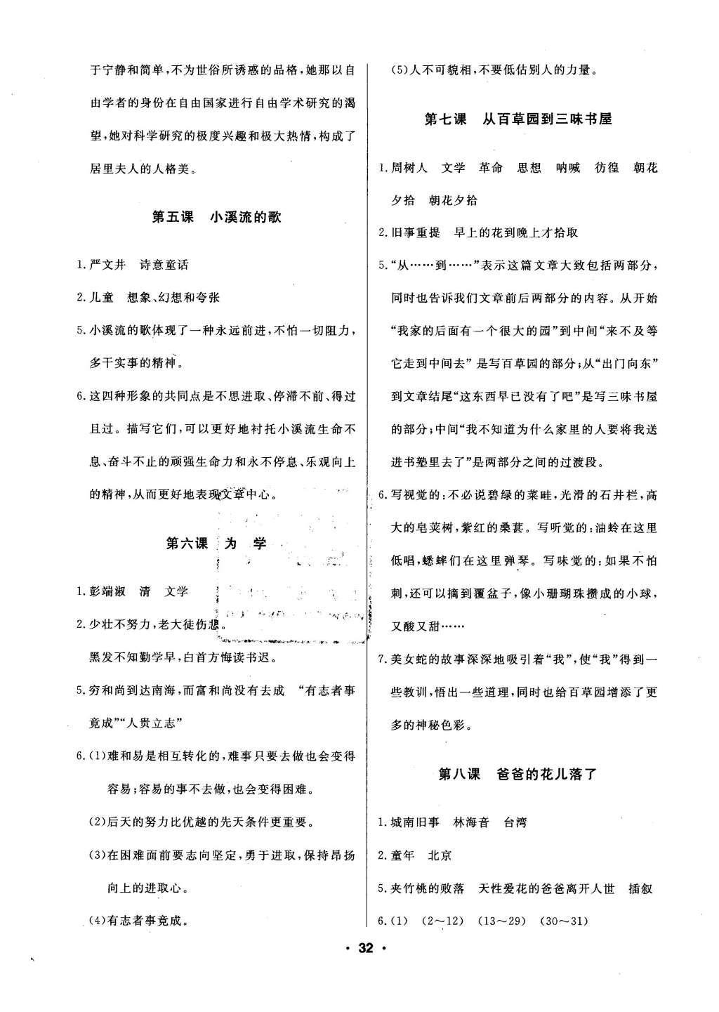 2016年試題優(yōu)化課堂同步六年級語文下冊人教版 自我檢測答案第22頁