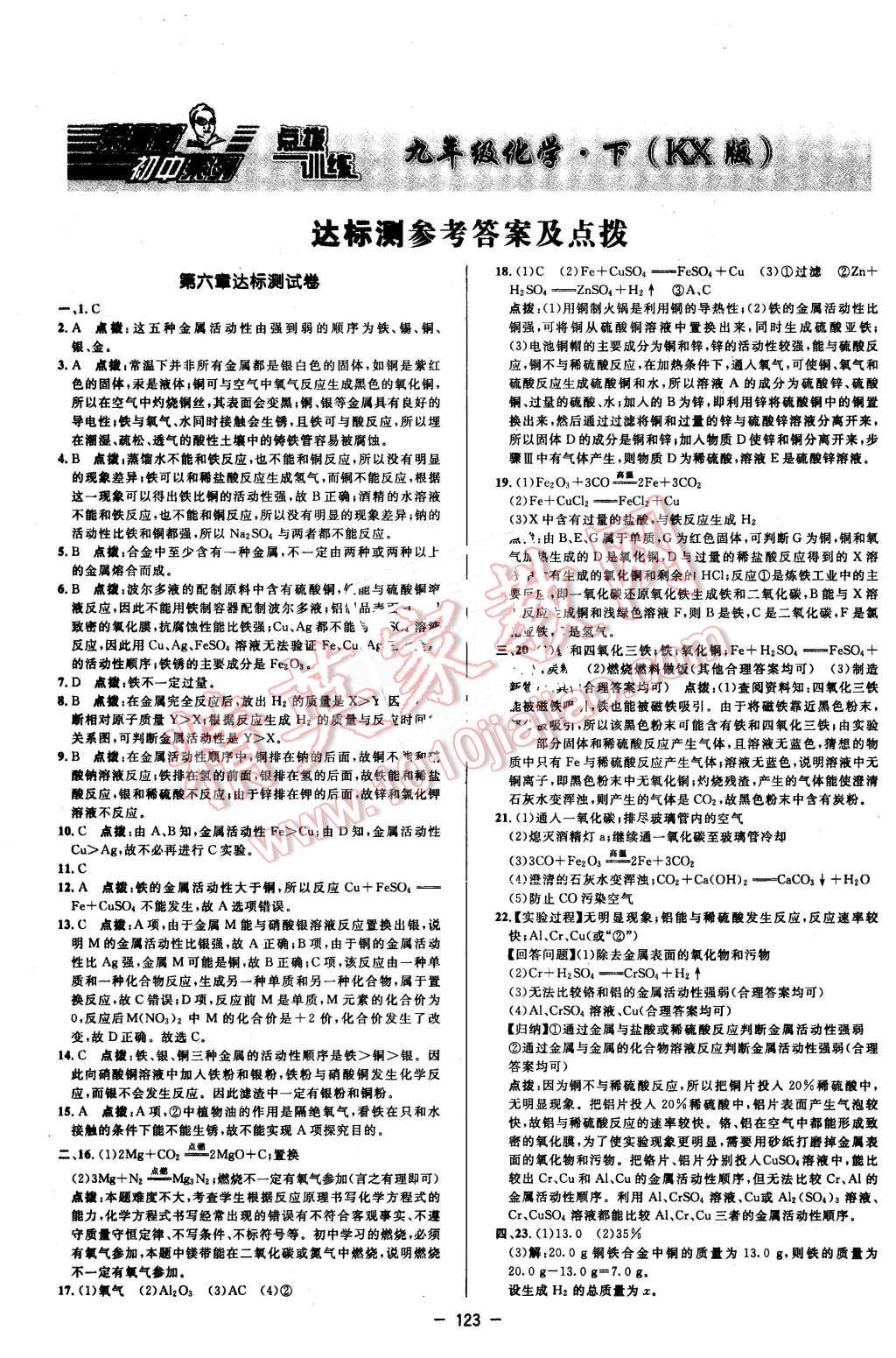 2016年点拨训练九年级化学下册科学版 第1页