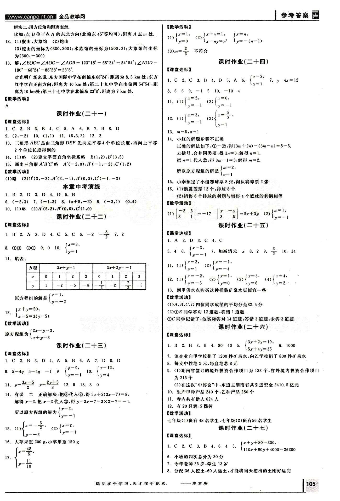 2015年全品學(xué)練考七年級數(shù)學(xué)下冊人教版 作業(yè)手冊 [4]