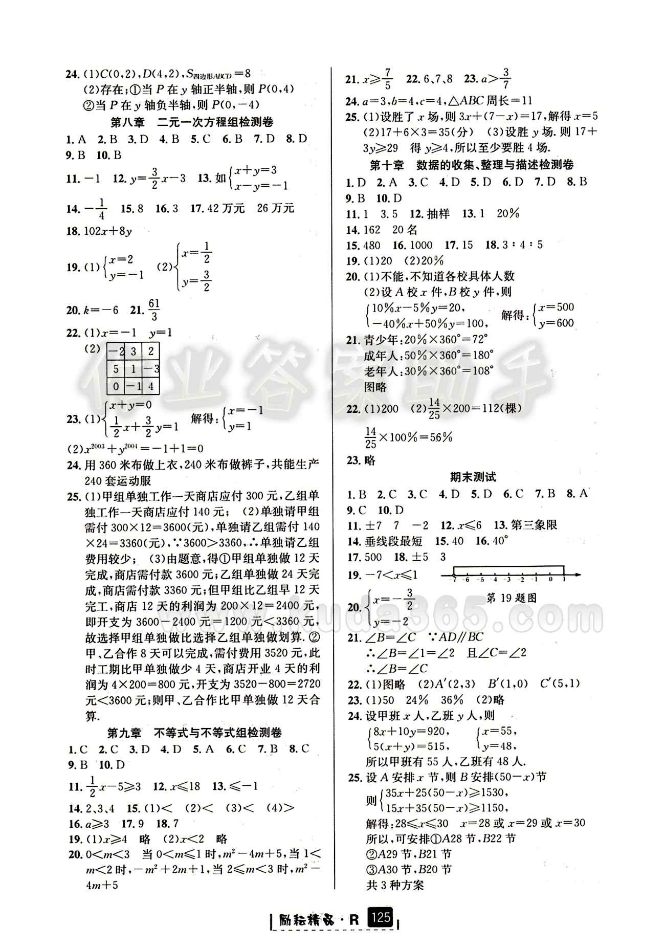 2015勵(lì)耘書業(yè) 勵(lì)耘新同步七年級(jí)下數(shù)學(xué)延邊人民出版社 活頁參考答案 [2]