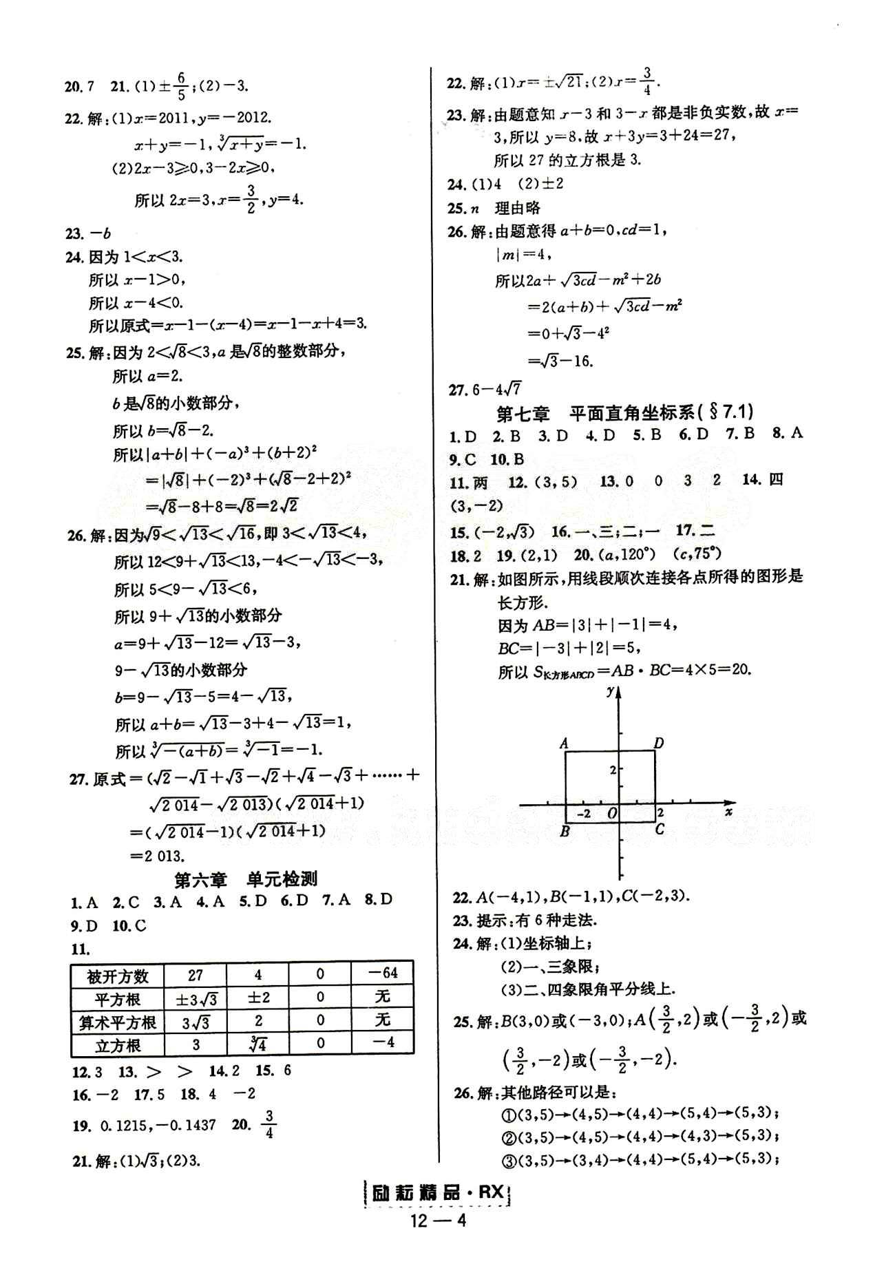 2015勵耘書業(yè)勵耘活頁周周練七年級下數(shù)學(xué)延邊人民出版社 第七章　平面直角坐標(biāo)系 期中測試 [1]