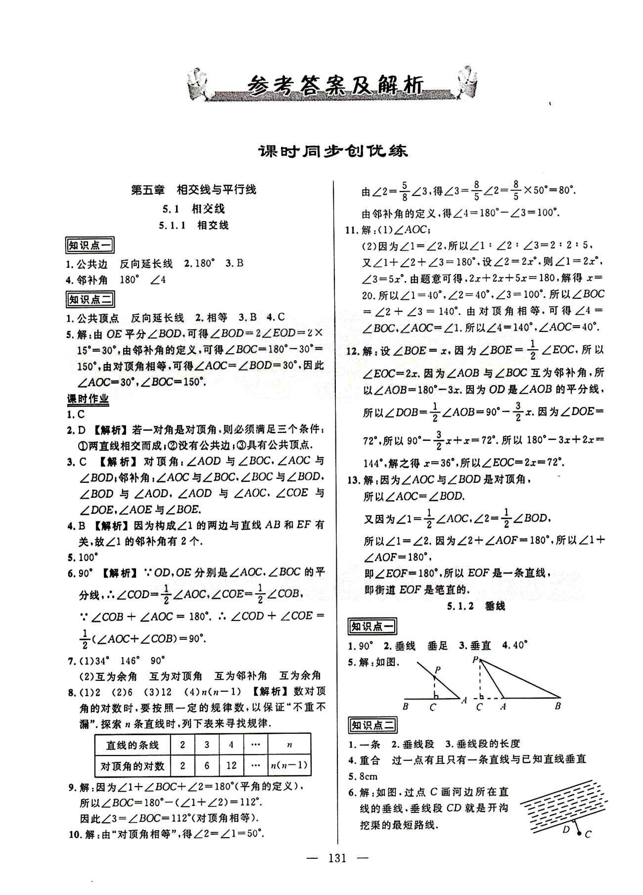 2015創(chuàng)優(yōu)作業(yè) 導(dǎo)學(xué)練七年級(jí)下數(shù)學(xué)新疆人民出版社 第五章　相交線與平行線 [1]