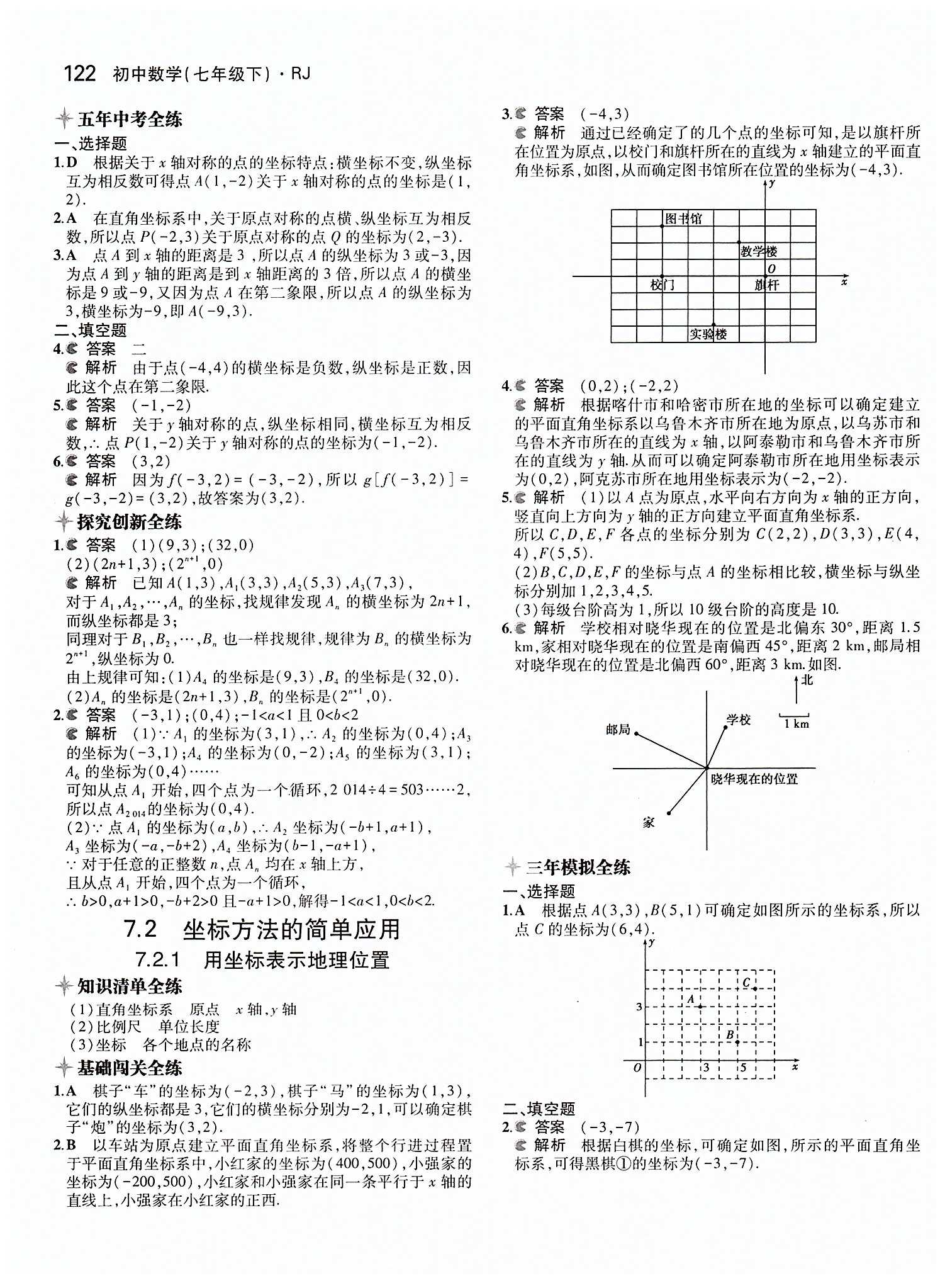 2015年5年中考3年模擬初中數(shù)學(xué)七年級下冊人教版 第七章　平面直角坐標(biāo)系 [3]