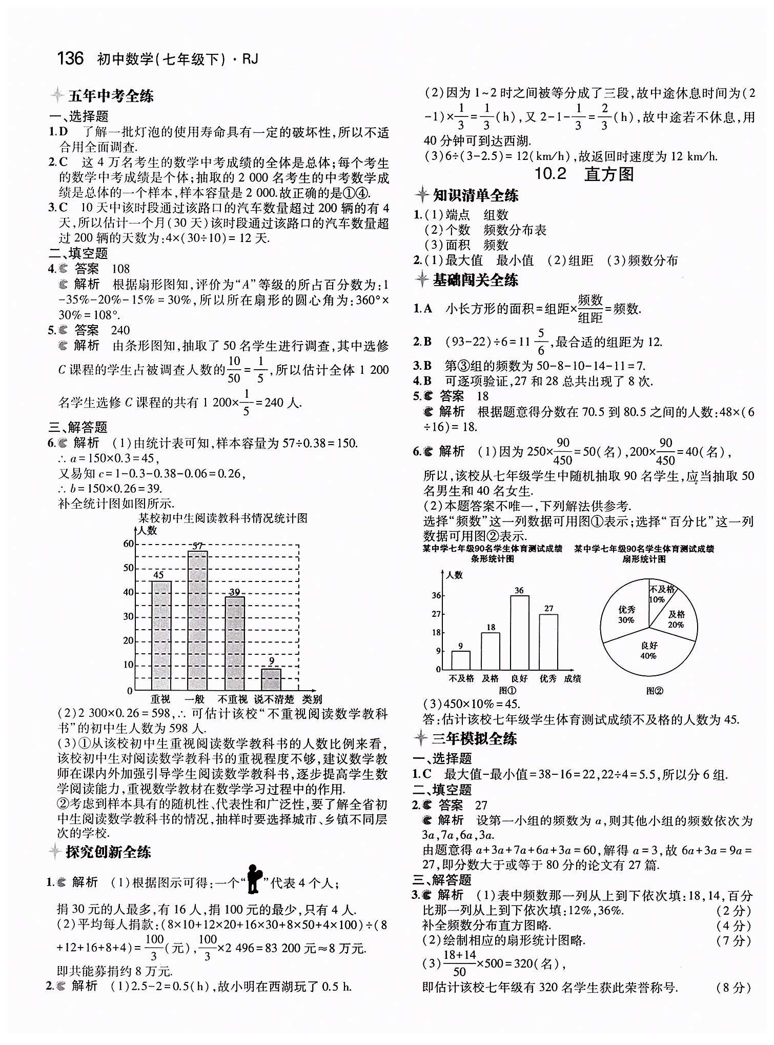 2015年5年中考3年模拟初中数学七年级下册人教版 第十章　数据的收集、整理与描述 [2]