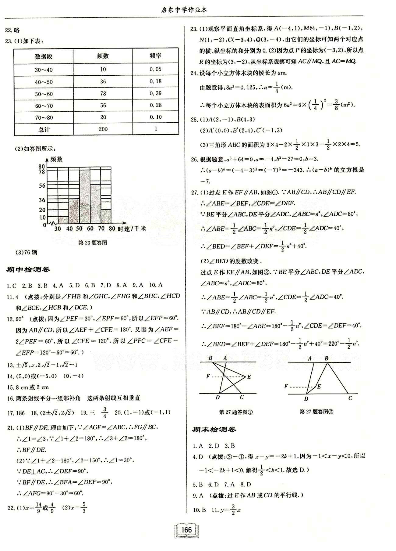 启东中学作业本 启东系列同步篇七年级下数学龙门书局 期中期末检测卷 [1]