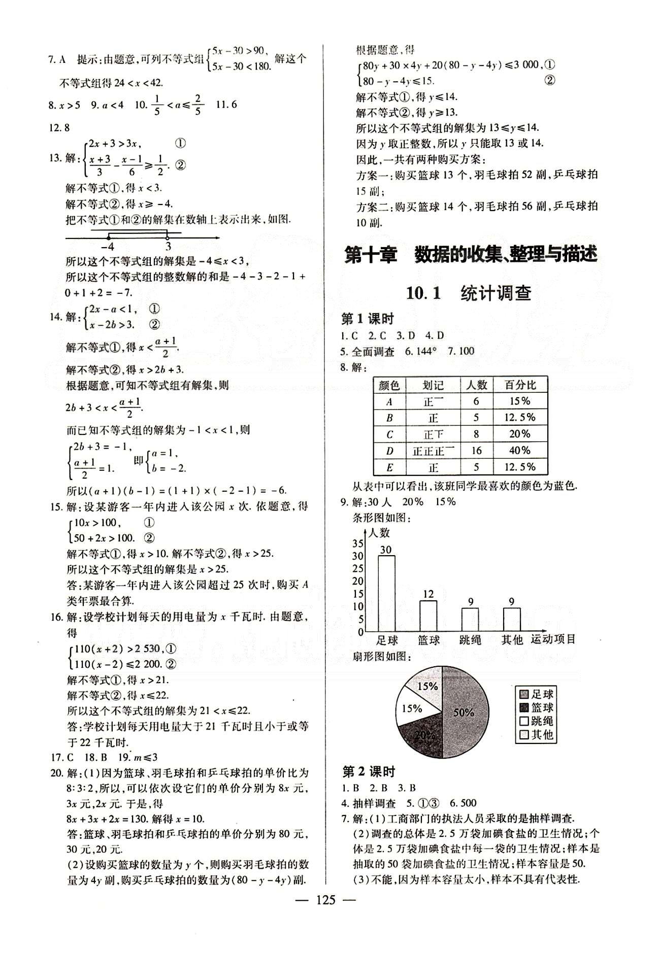 2015春整合集訓(xùn)課課練課堂達(dá)標(biāo)檢測(cè)七年級(jí)下數(shù)學(xué)新疆青少年出版社 第十章　數(shù)據(jù)的收集、整理與描述 [1]