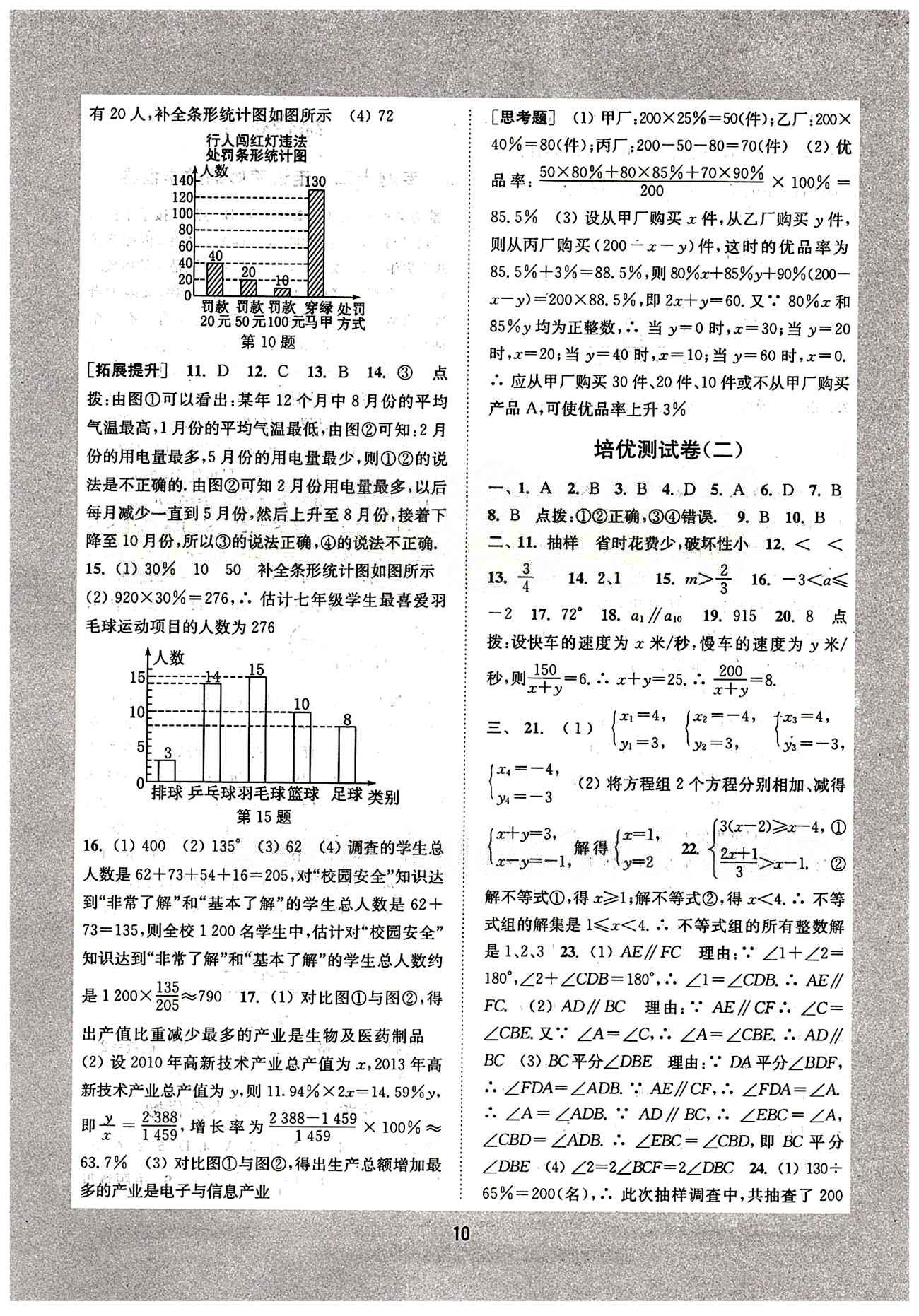 通城學(xué)典 初中培優(yōu)輔導(dǎo)七年級下數(shù)學(xué)延邊大學(xué)出版社 專題突破 [10]