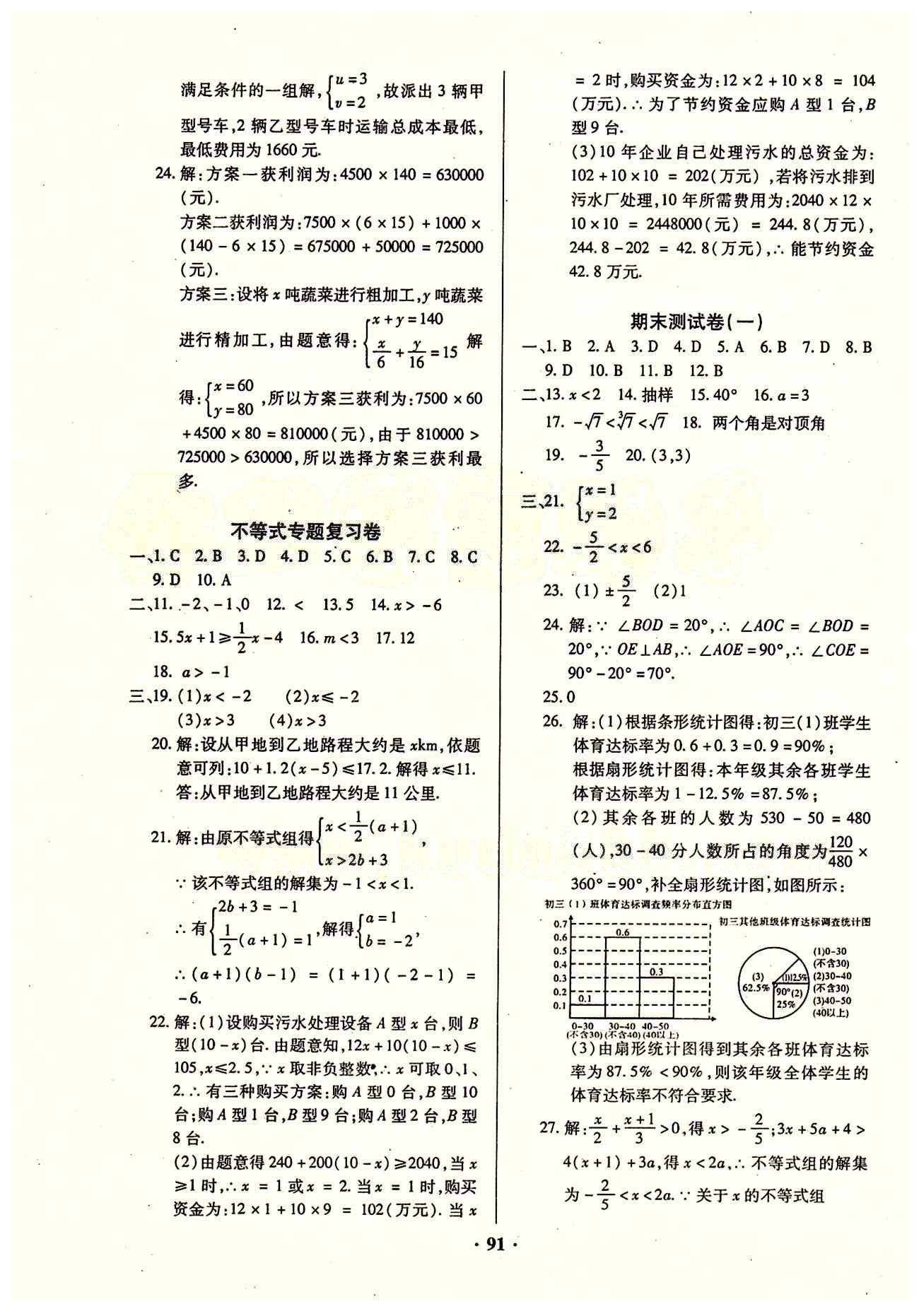 2015年优化夺标单元测试卷七年级数学下册人教版 参考答案 [7]