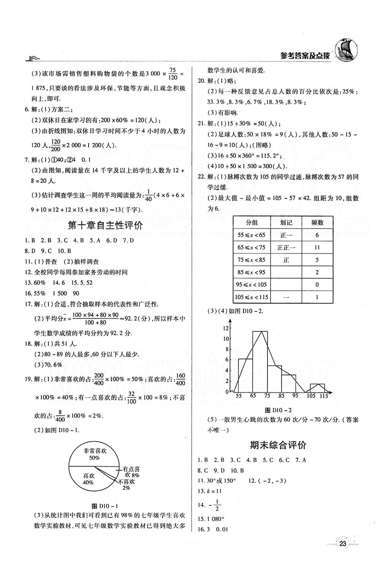 A+优化作业本七年级下数学河北科学技术出版社 第十章　数据的收集、整理与描述 [3]