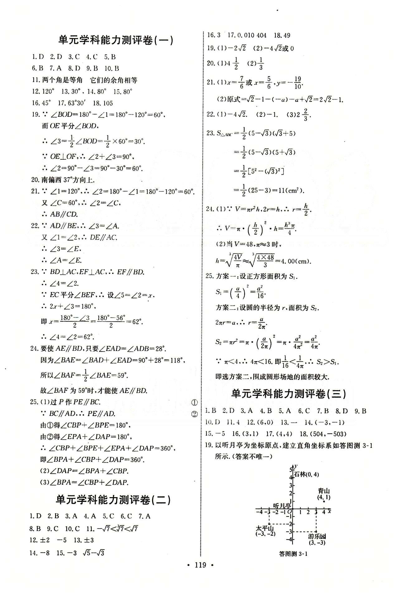 2015年能力培養(yǎng)與測試七年級數(shù)學(xué)下冊人教版 單元學(xué)科能力測評卷 [1]