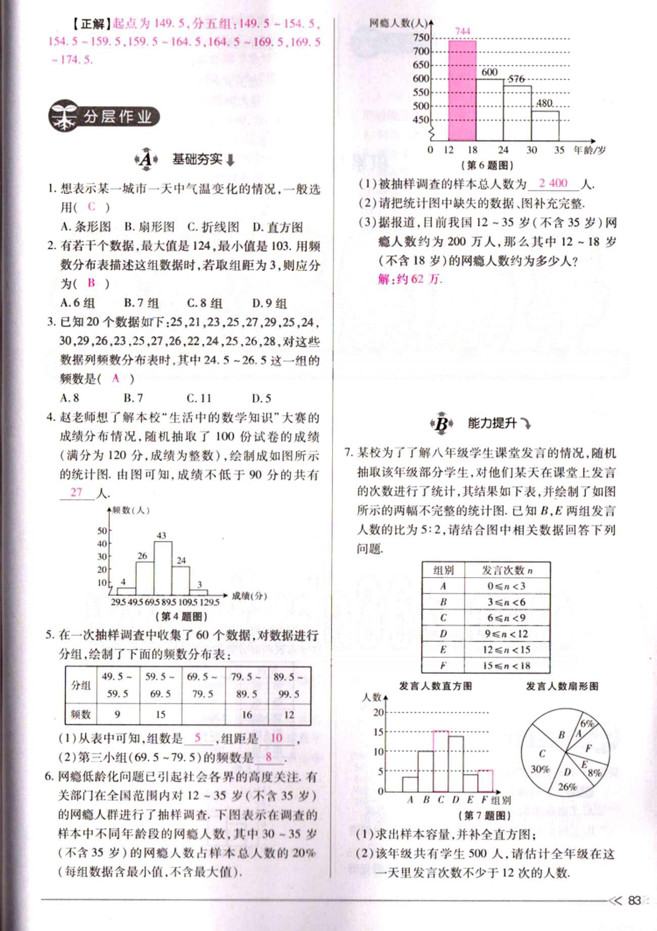 一课一练创新练习七年级下数学江西人民出版社 第十章　数据的收集、整理与描述 [6]