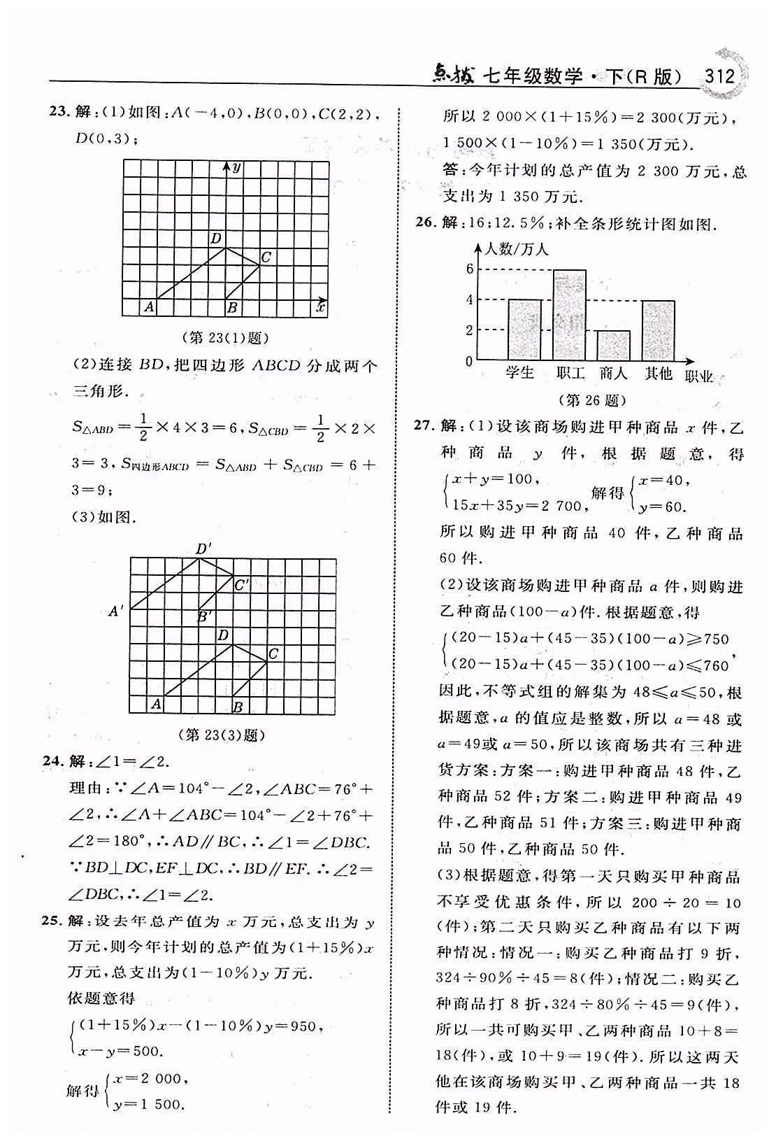 特高級教師點撥七年級下數(shù)學(xué)吉林教育出版社 期末選優(yōu)提尖自測 [3]